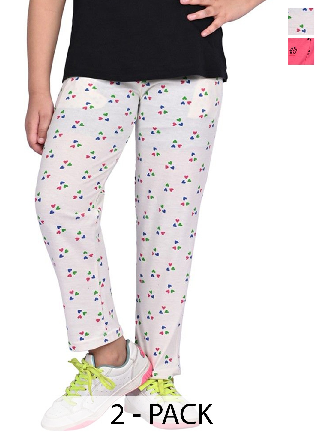 

BAESD Girls Pack Of 2 Printed Pure Cotton Track Pants, White