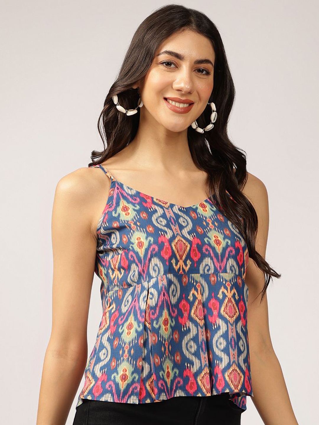 

Anouk Ethnic Printed Sleeveless Cotton Peplum Crop Top, Blue