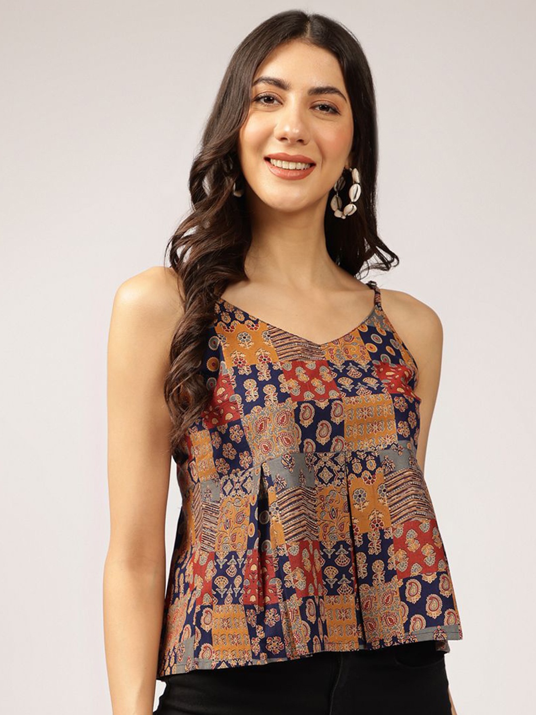 

Anouk Ethnic Printed Sleeveless Cotton Peplum Crop Top, Blue