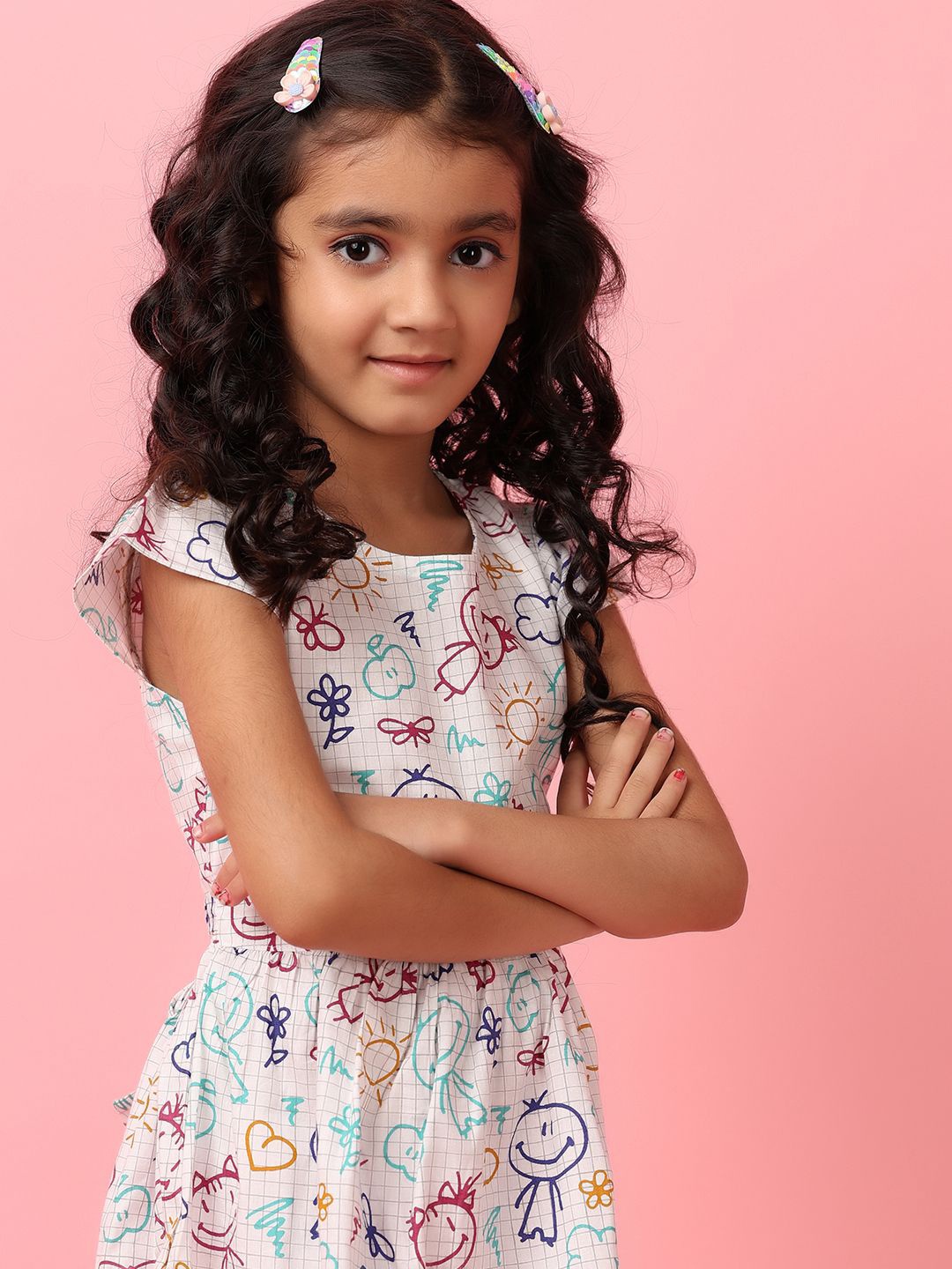 

V-Mart Floral Print Fit & Flare Dress, White