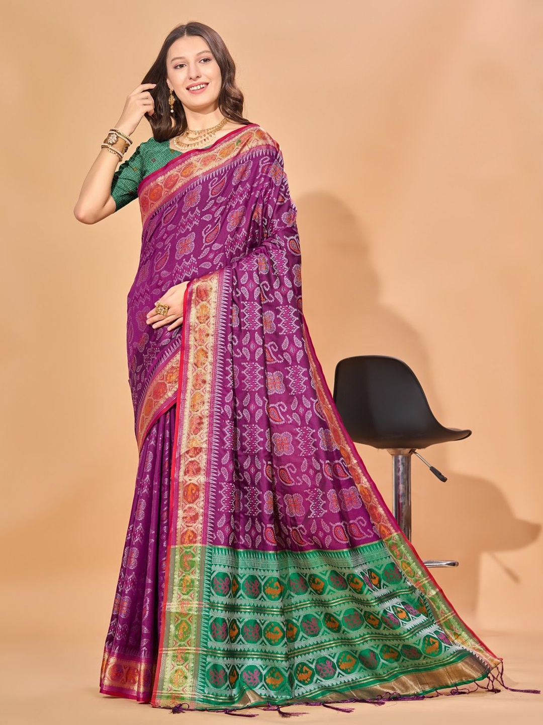

Dhyey Fashion Woven Design Zari Silk Cotton Patola Saree, Purple