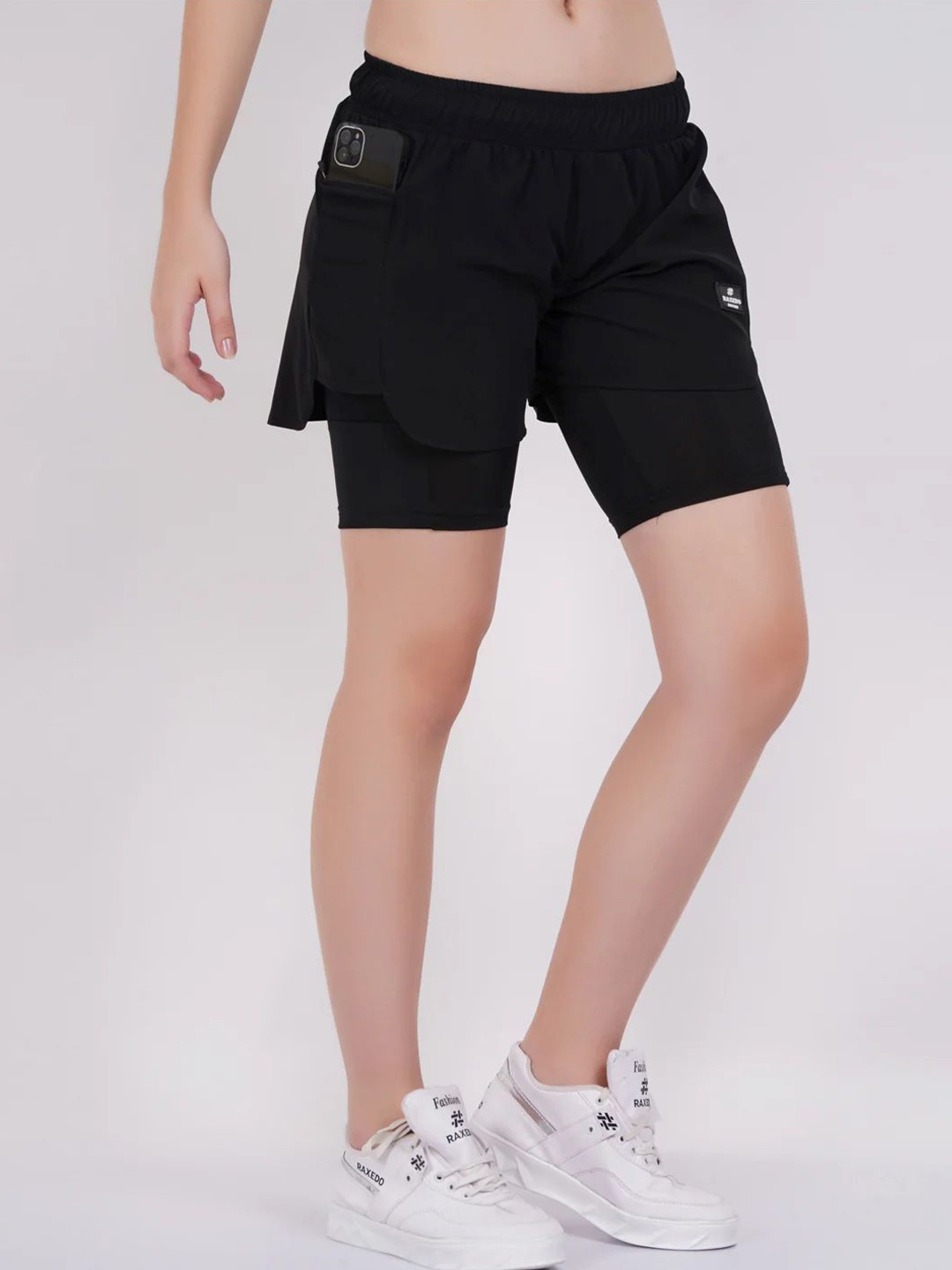 

Raxedo Women Relaxed Fit Mid-Rise Cotton Running Shorts, Black