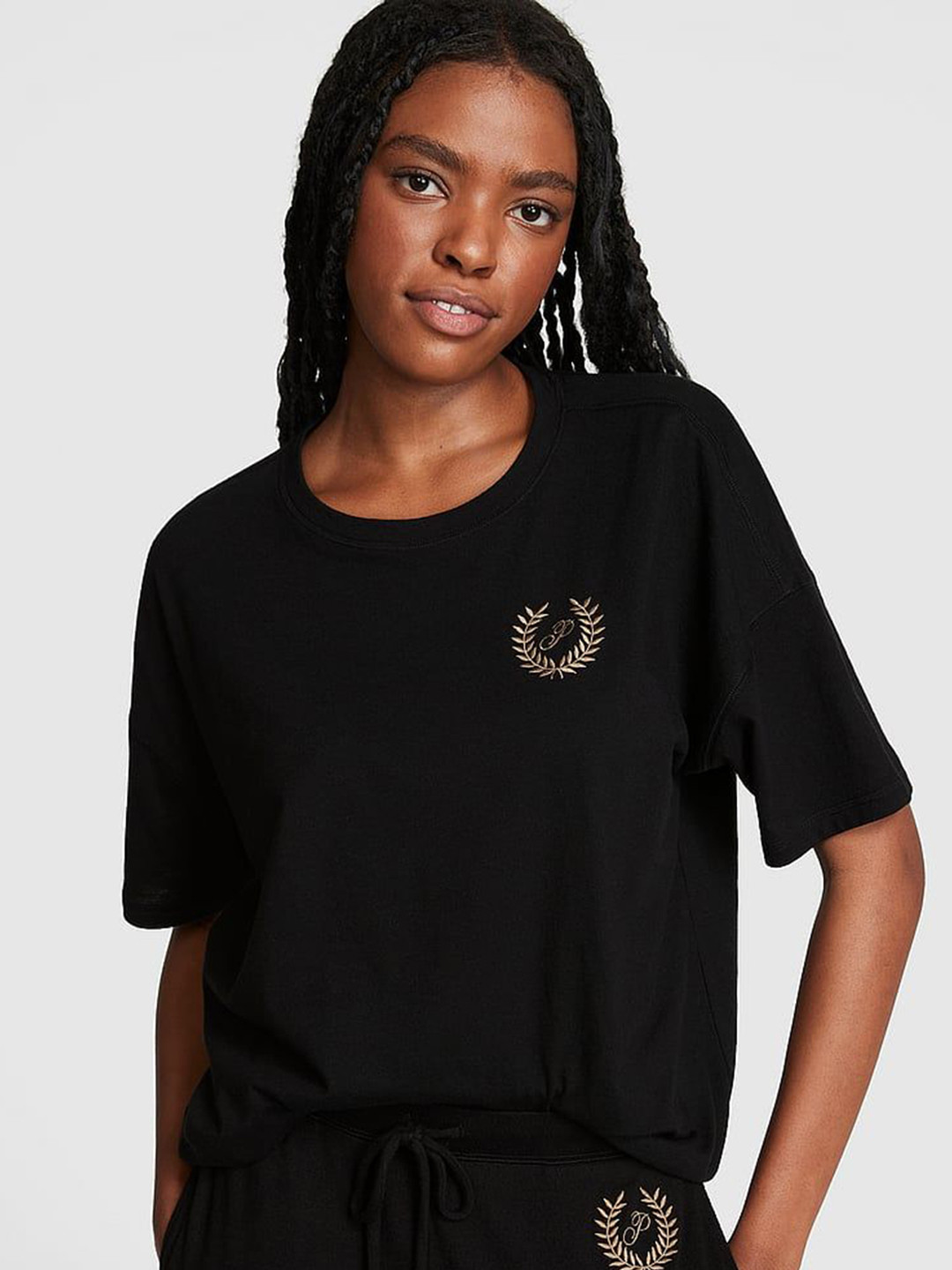 

Victoria's Secret Printed Round-Neck Oversized Lounge T-Shirt, Black