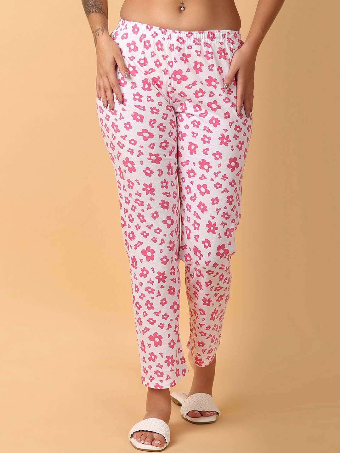 

V-Mart Floral Printed Mid-Rise Trouser, White