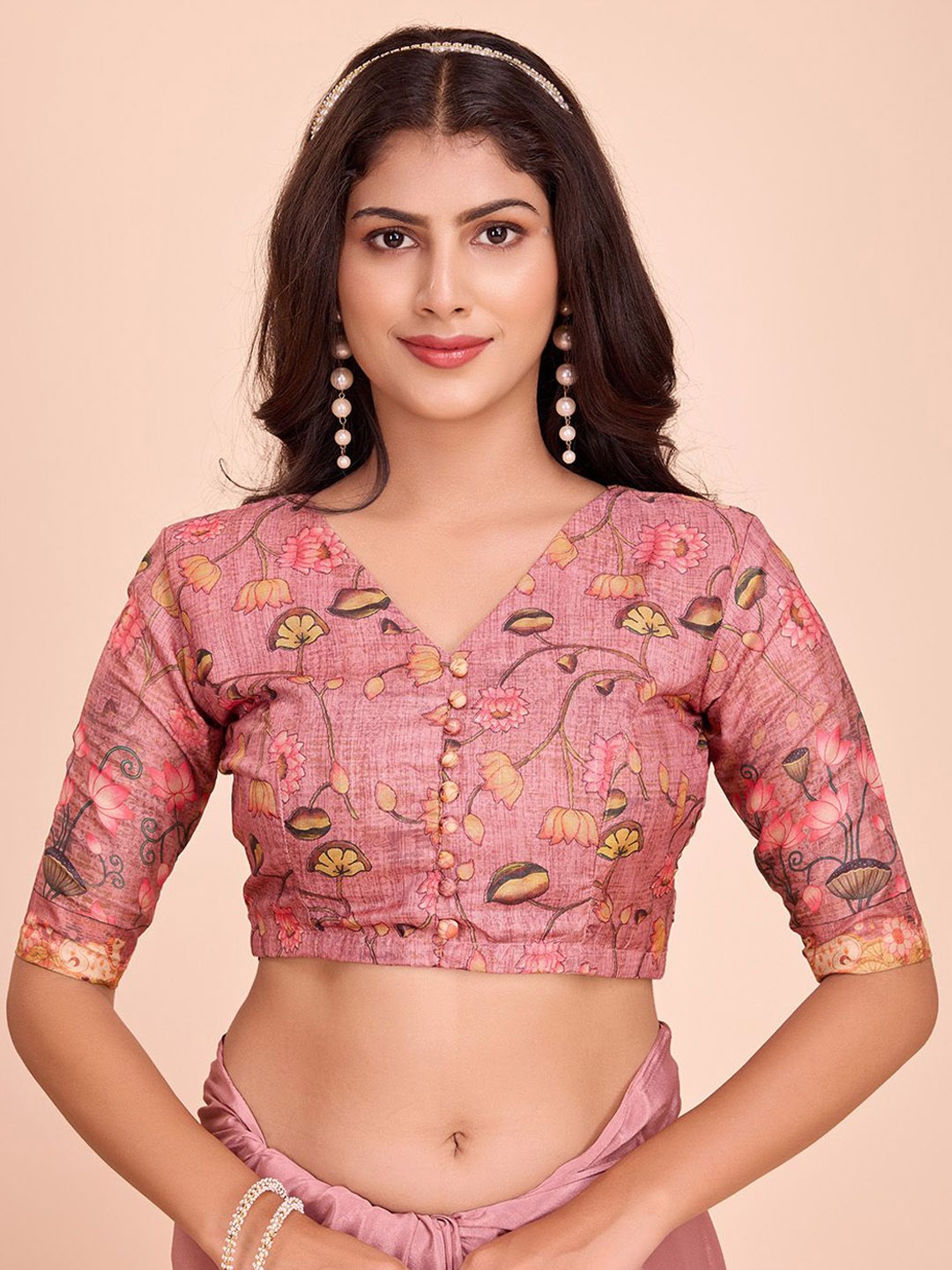 

Tasarika Printed Silk Saree Blouse, Pink