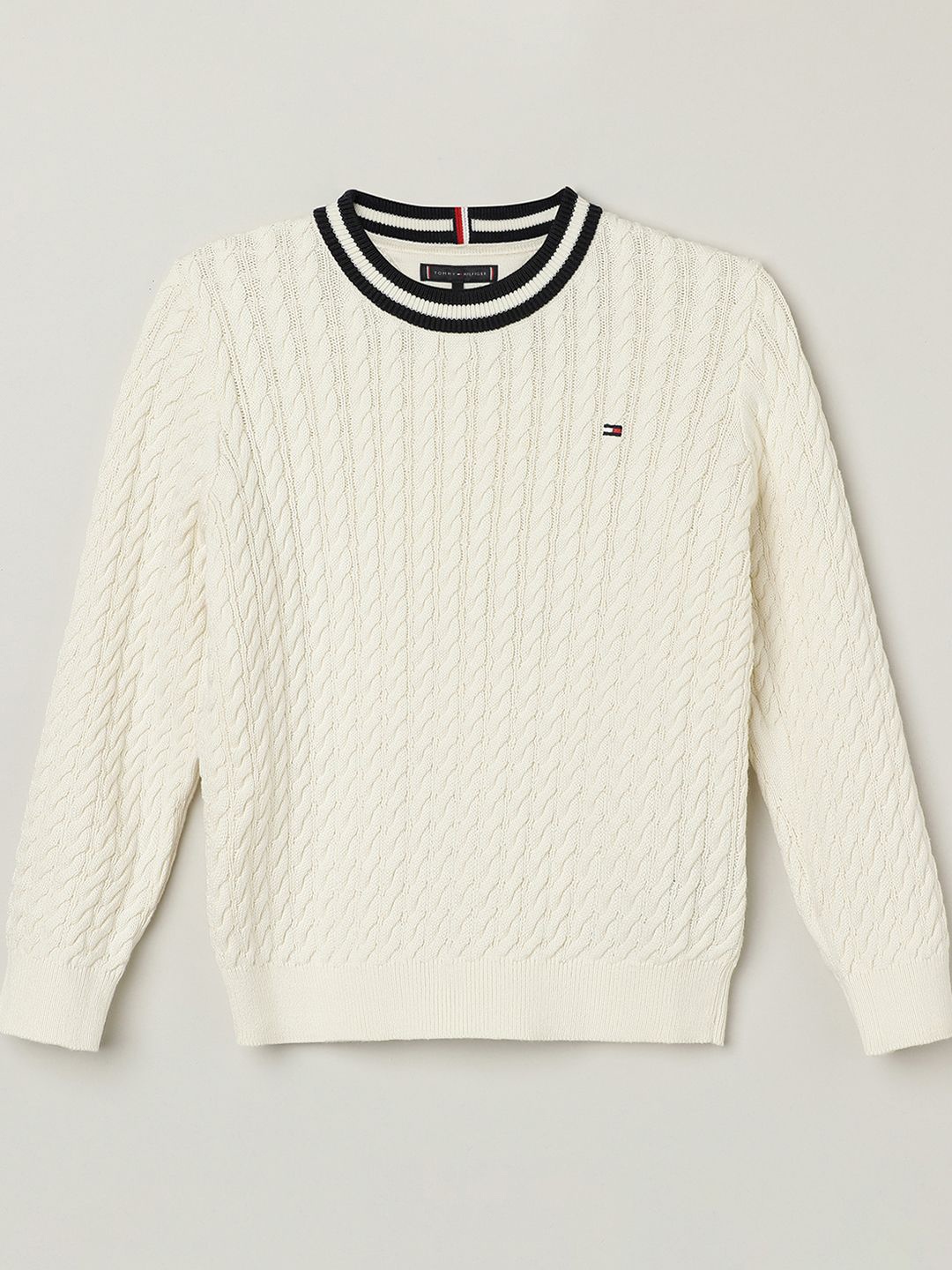 

Tommy Hilfiger Boys Self Design Cable Knit Sweater, Off white