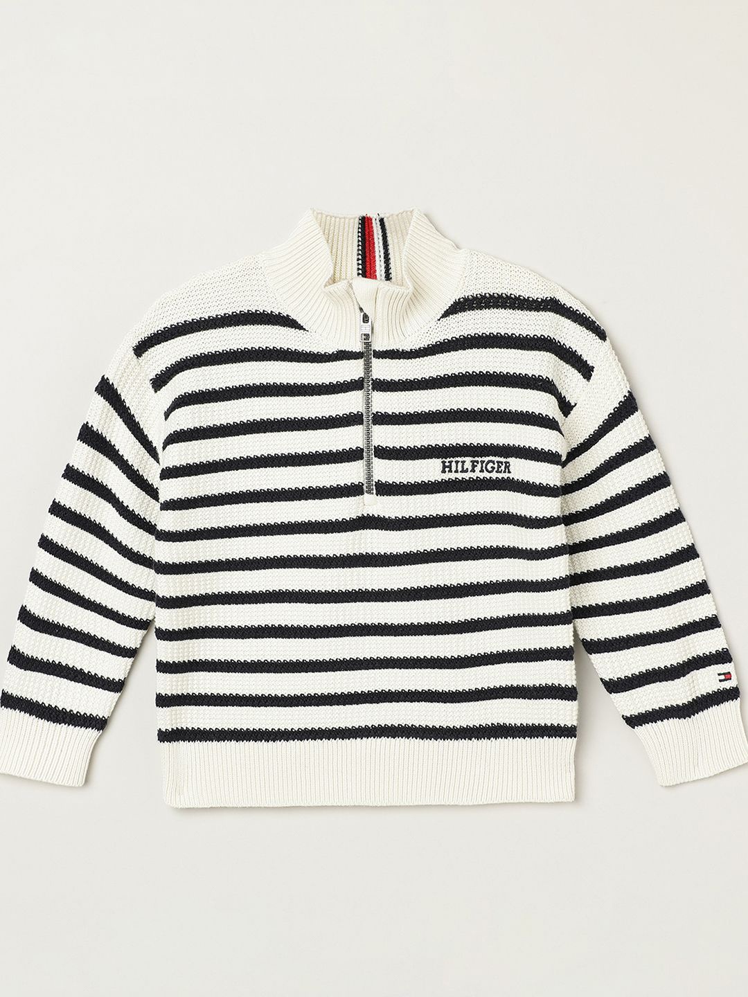 

Tommy Hilfiger Boys Striped Mock Collar Sweater, White