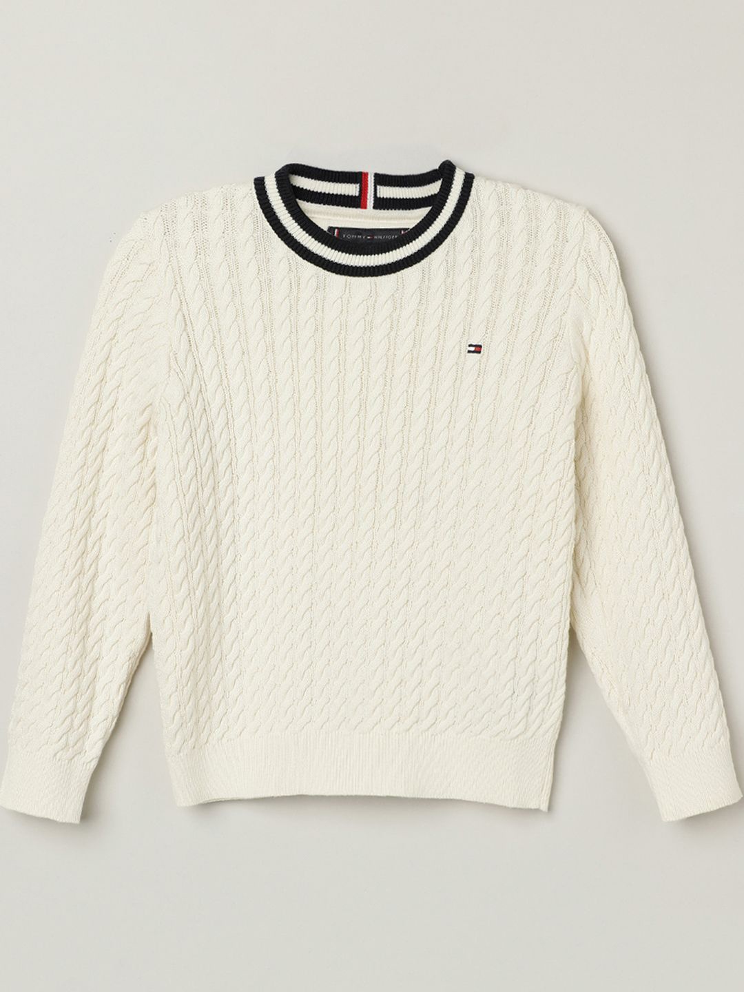 

Tommy Hilfiger Boys Self Design Cable Knit Sweater, Off white