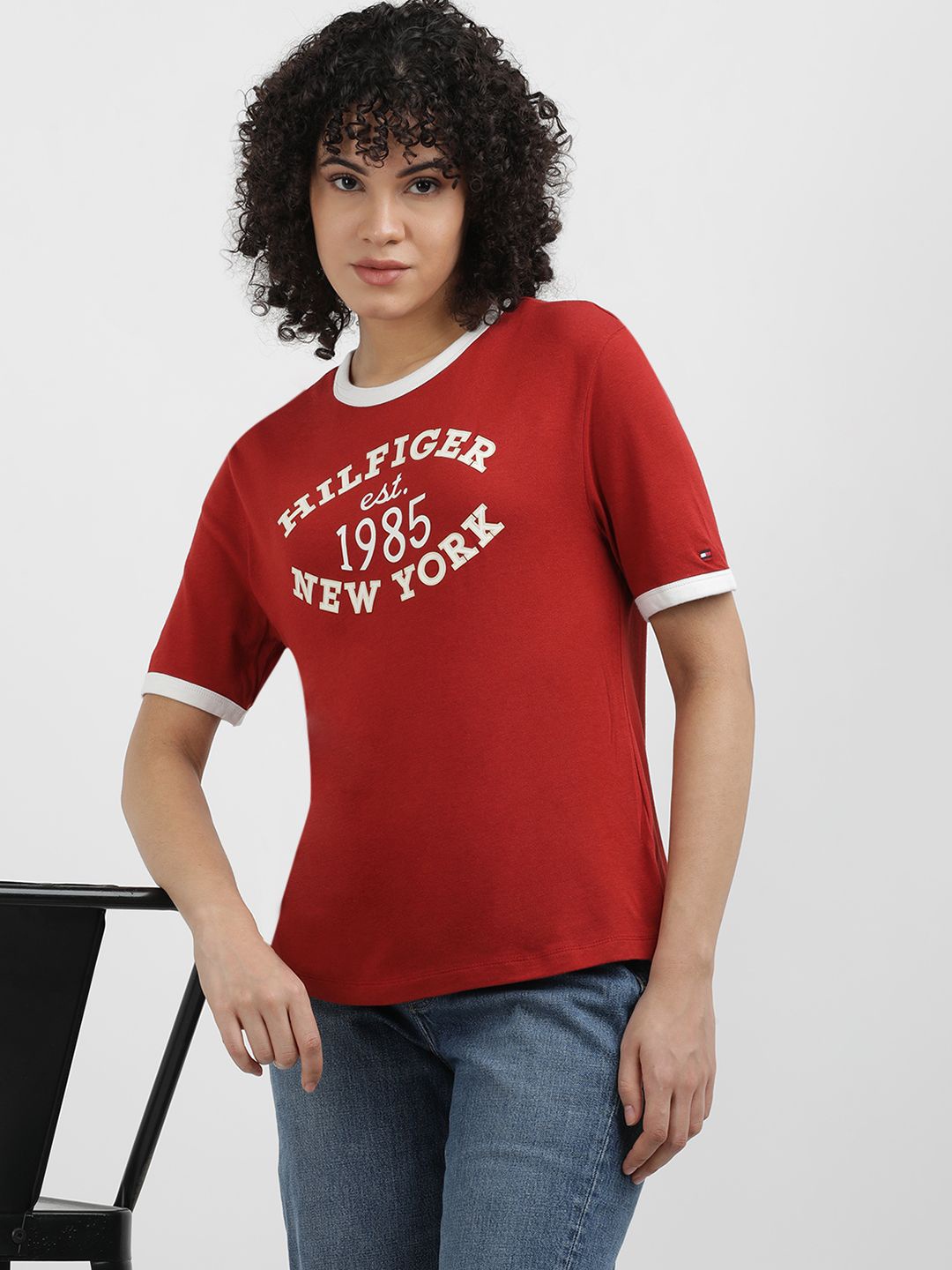 

Tommy Hilfiger Women Typography Printed Round Neck T-shirt, Red