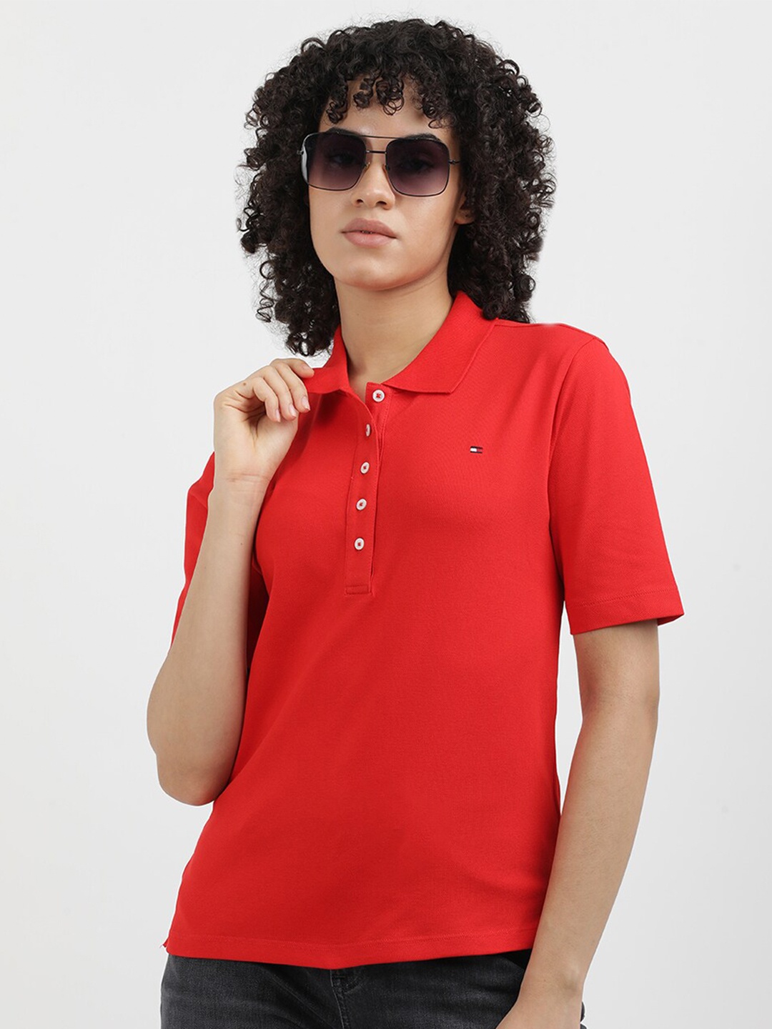 

Tommy Hilfiger Women Embroidered Polo Collar T-shirt, Red
