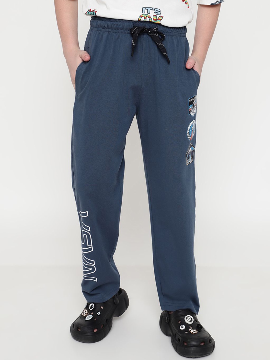 

Octave Boys Printed Cotton Mid-Rise Track Pant, Blue