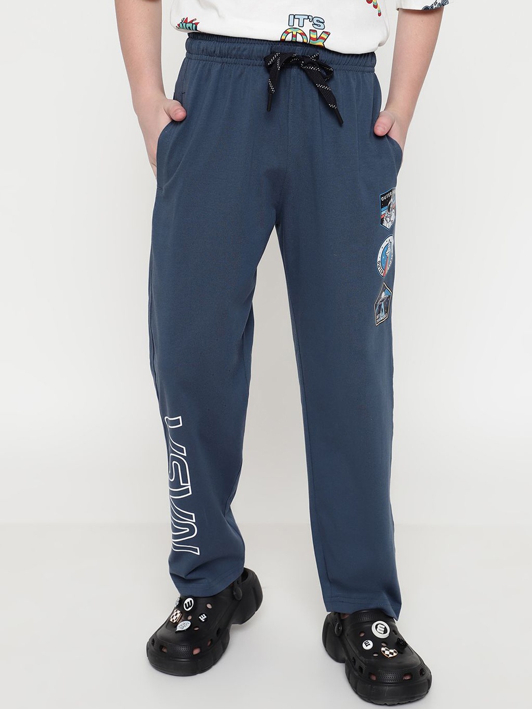 

Octave Boys Printed Cotton Mid-Rise Track Pant, Blue