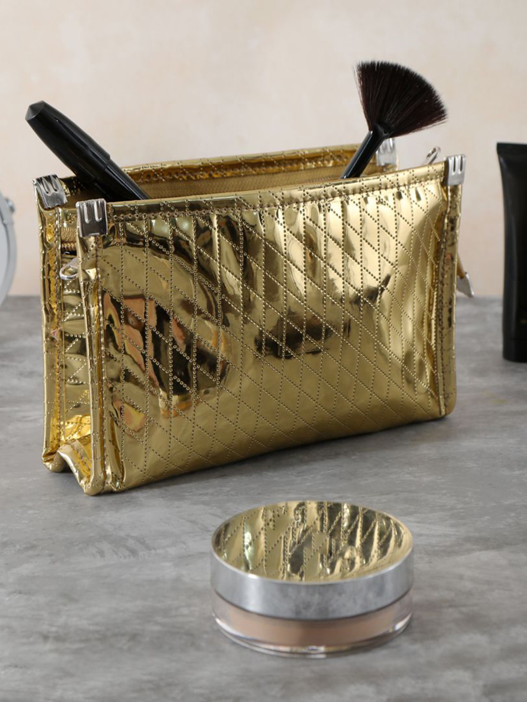 

THE HOME CO. Unisex Textured Pouch Travel Accessory, Gold