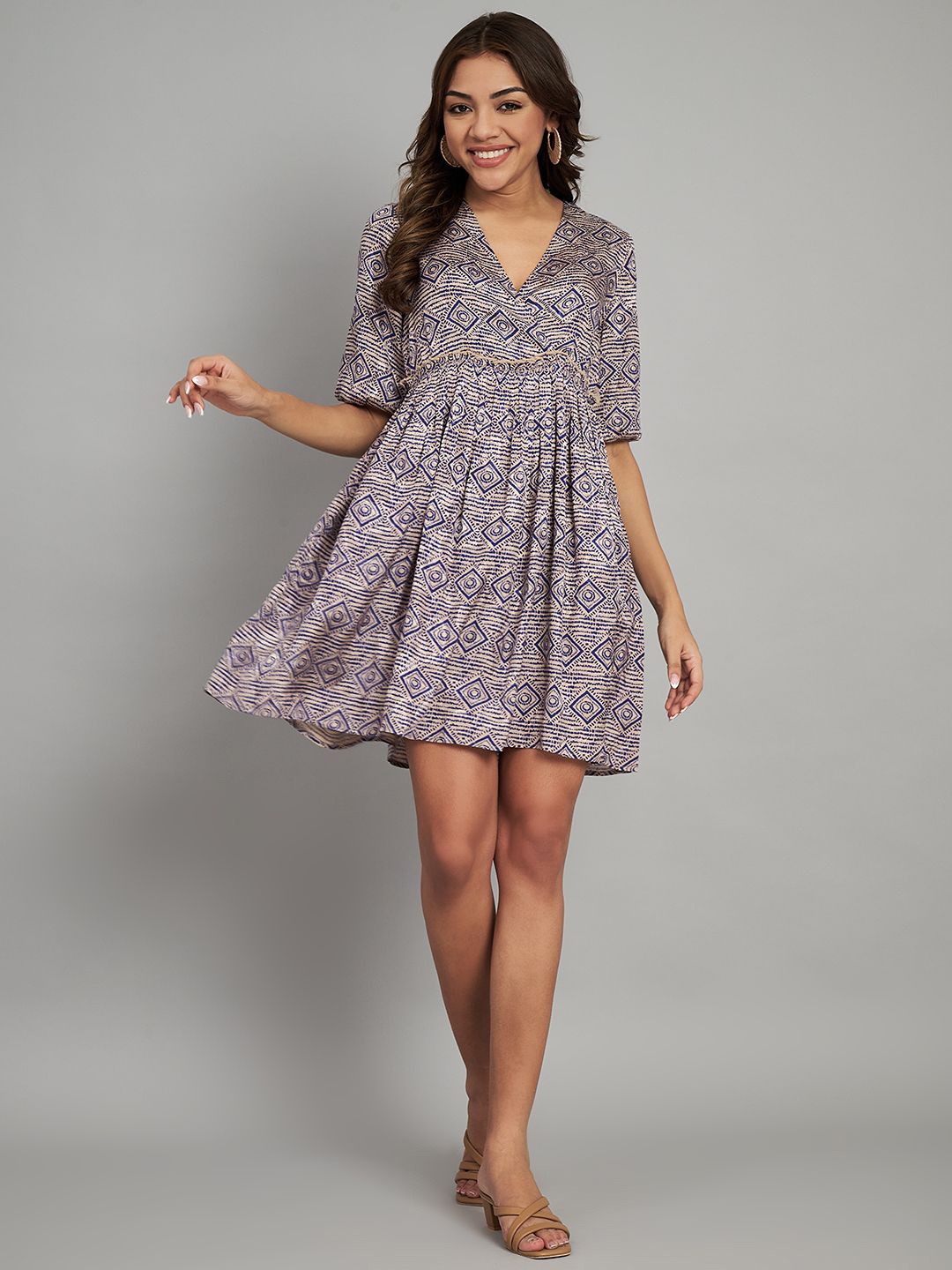 

Amagyaa Floral Print Fit & Flare Dress, Grey melange