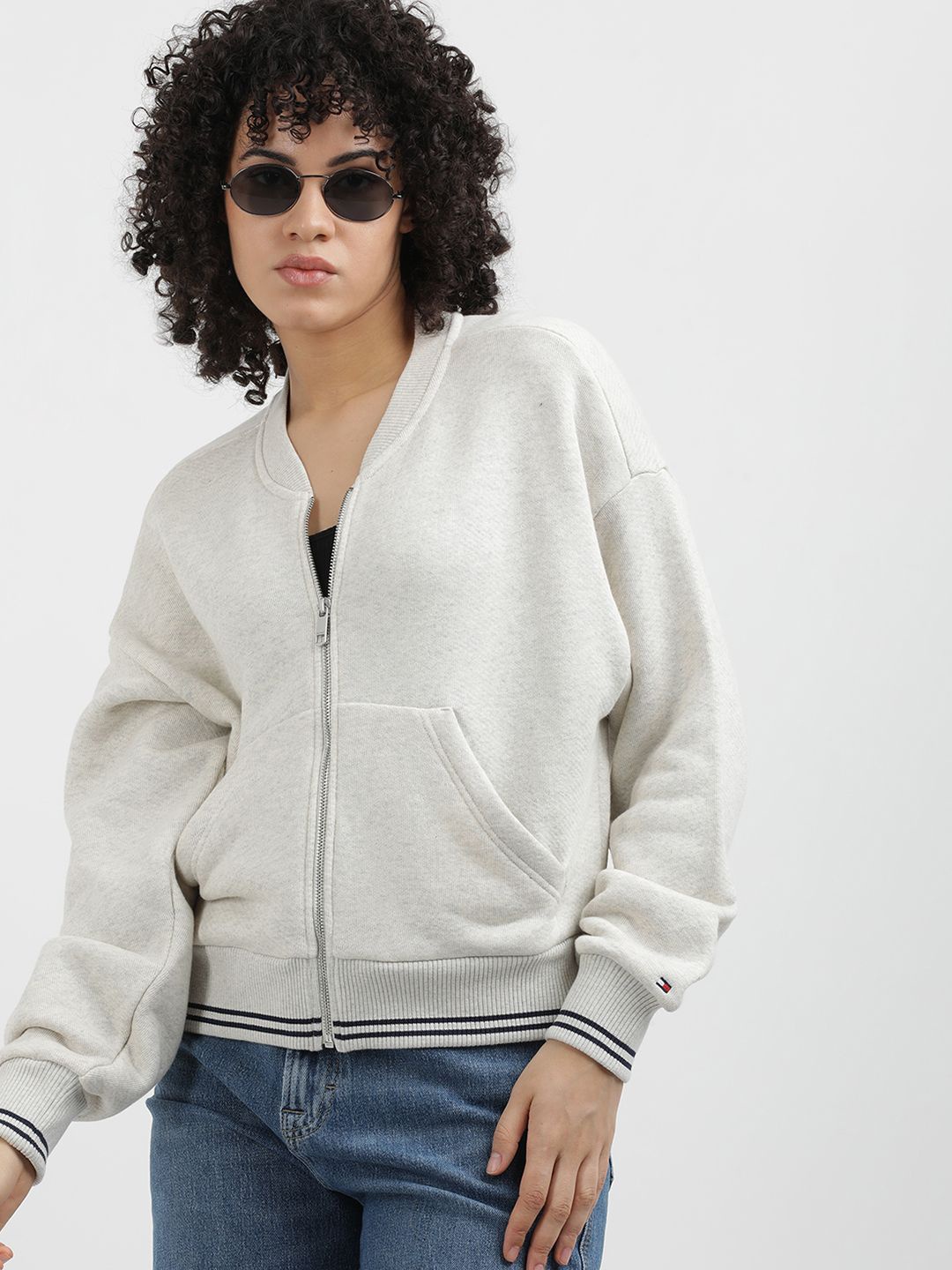 

Tommy Hilfiger Women Solid V-Neck Pure Cotton Sweatshirt, Off white