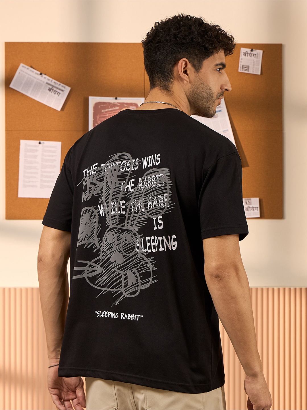 Beyoung Men Typography Printed Round Neck T-shirt, Black