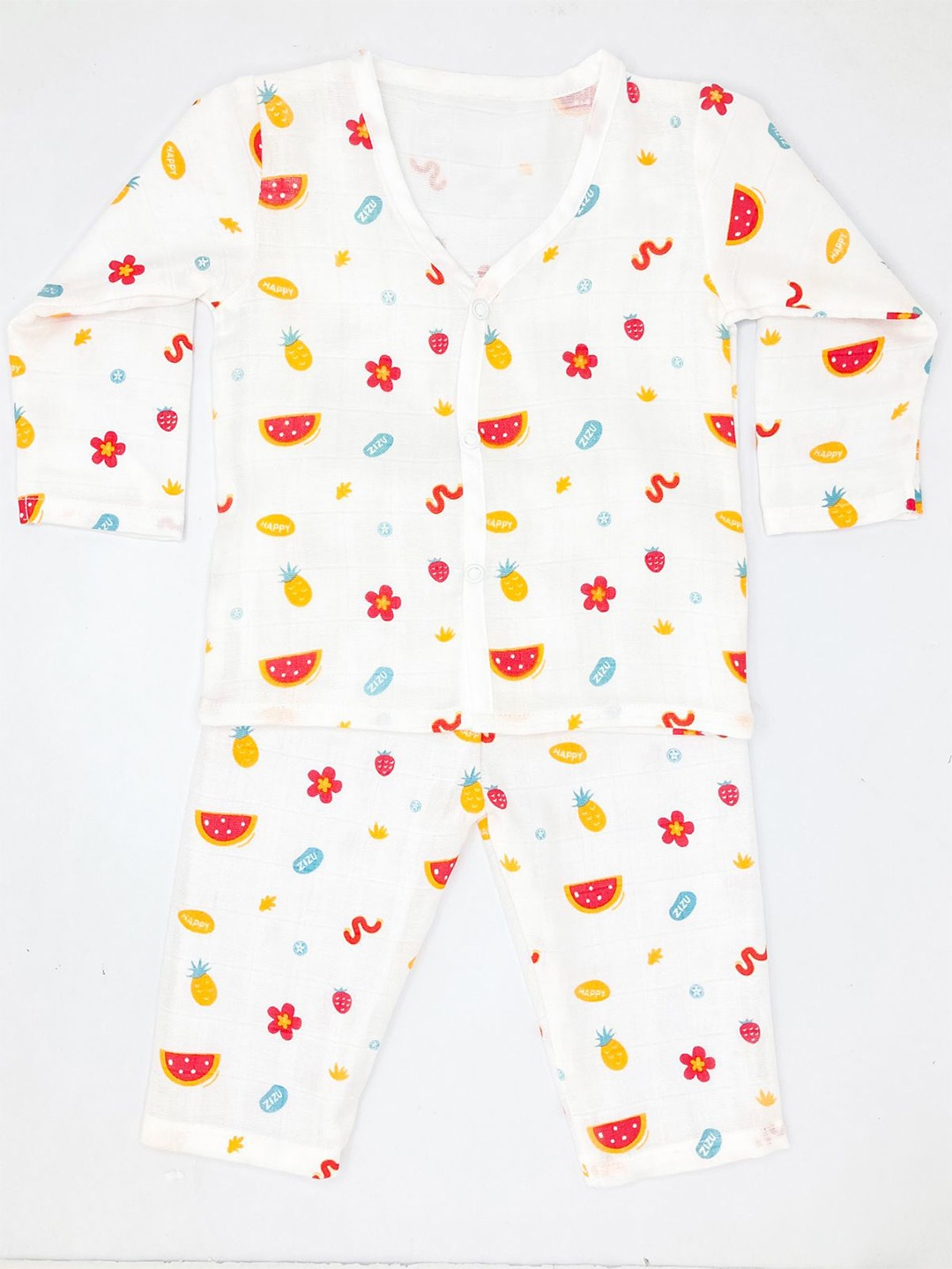 

BAESD Infant V Neck Printed Night Suits, White