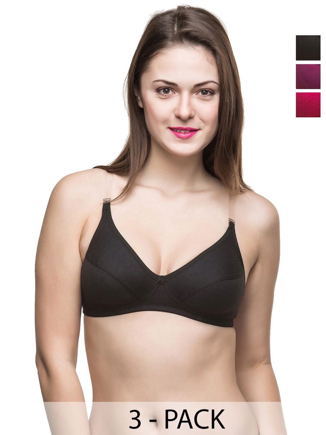 

Docare Pack Of 3 Full Coverage Everyday Bras All Day Comfort, Purple
