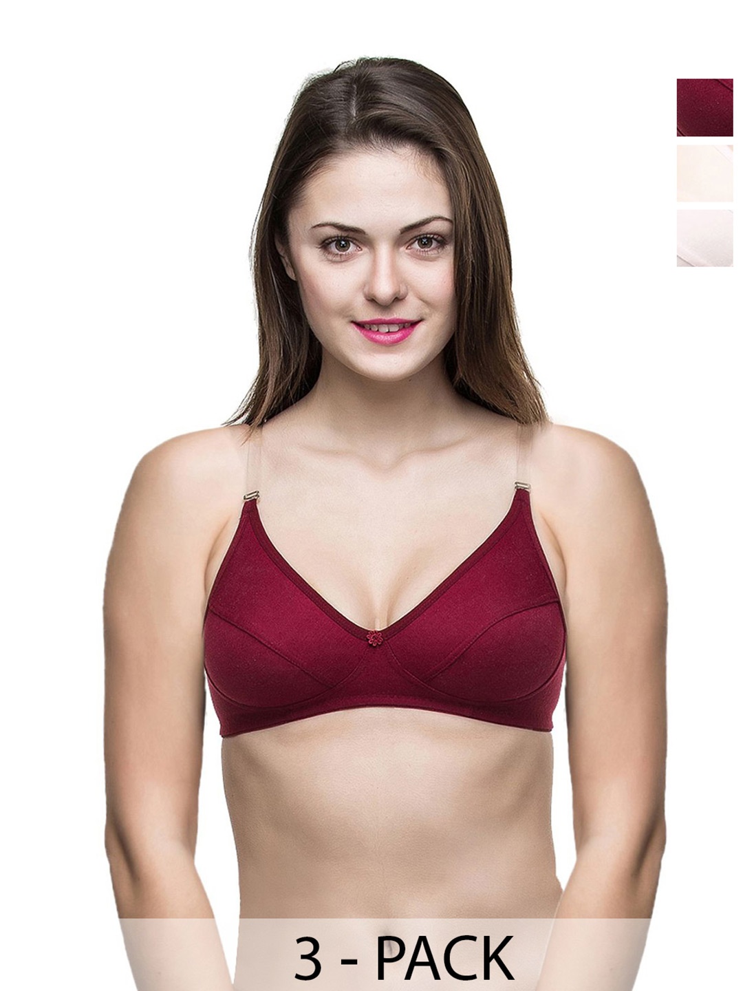 

Docare Pack Of 3 Full Coverage Everyday Bras All Day Comfort, Beige