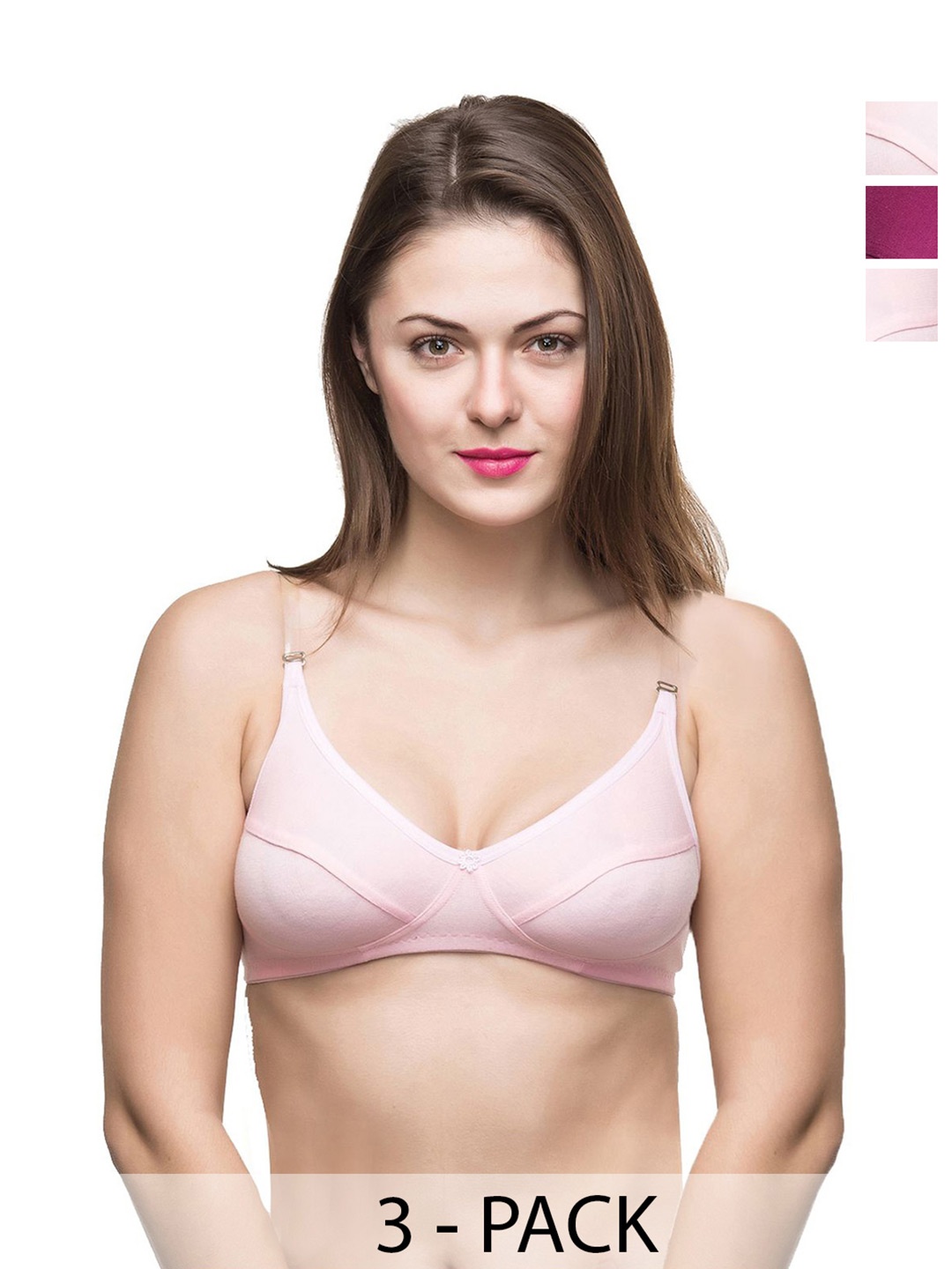 

Docare Pack Of 3 Full Coverage Everyday Bras All Day Comfort, Pink