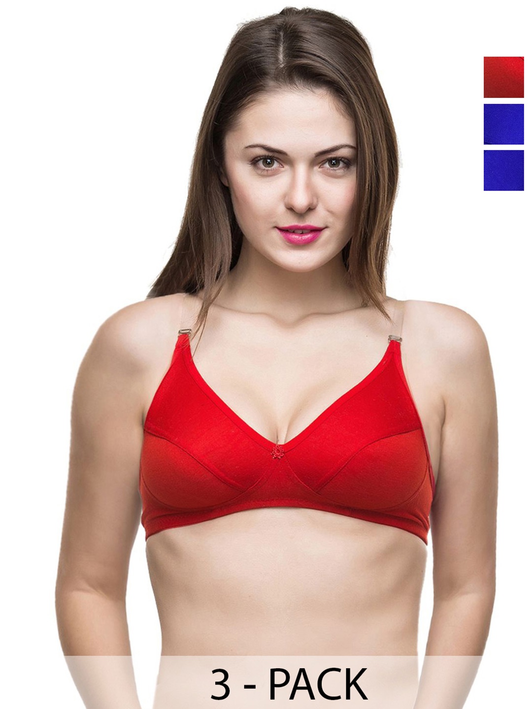 

Docare Pack Of 3 Full Coverage Everyday Bras All Day Comfort, Red