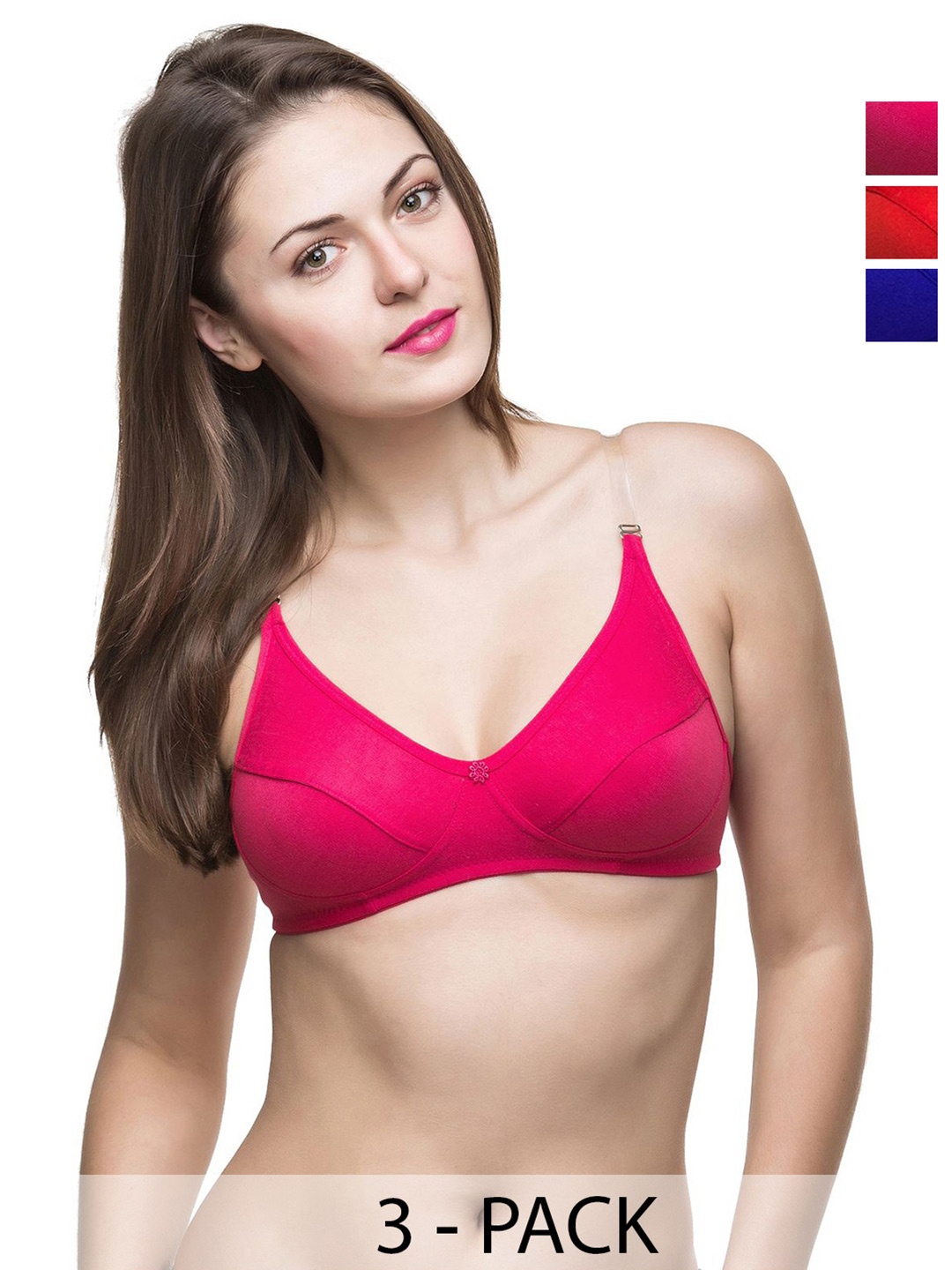 

Docare Pack Of 3 Full Coverage Everyday Bras- All Day Comfort, Red