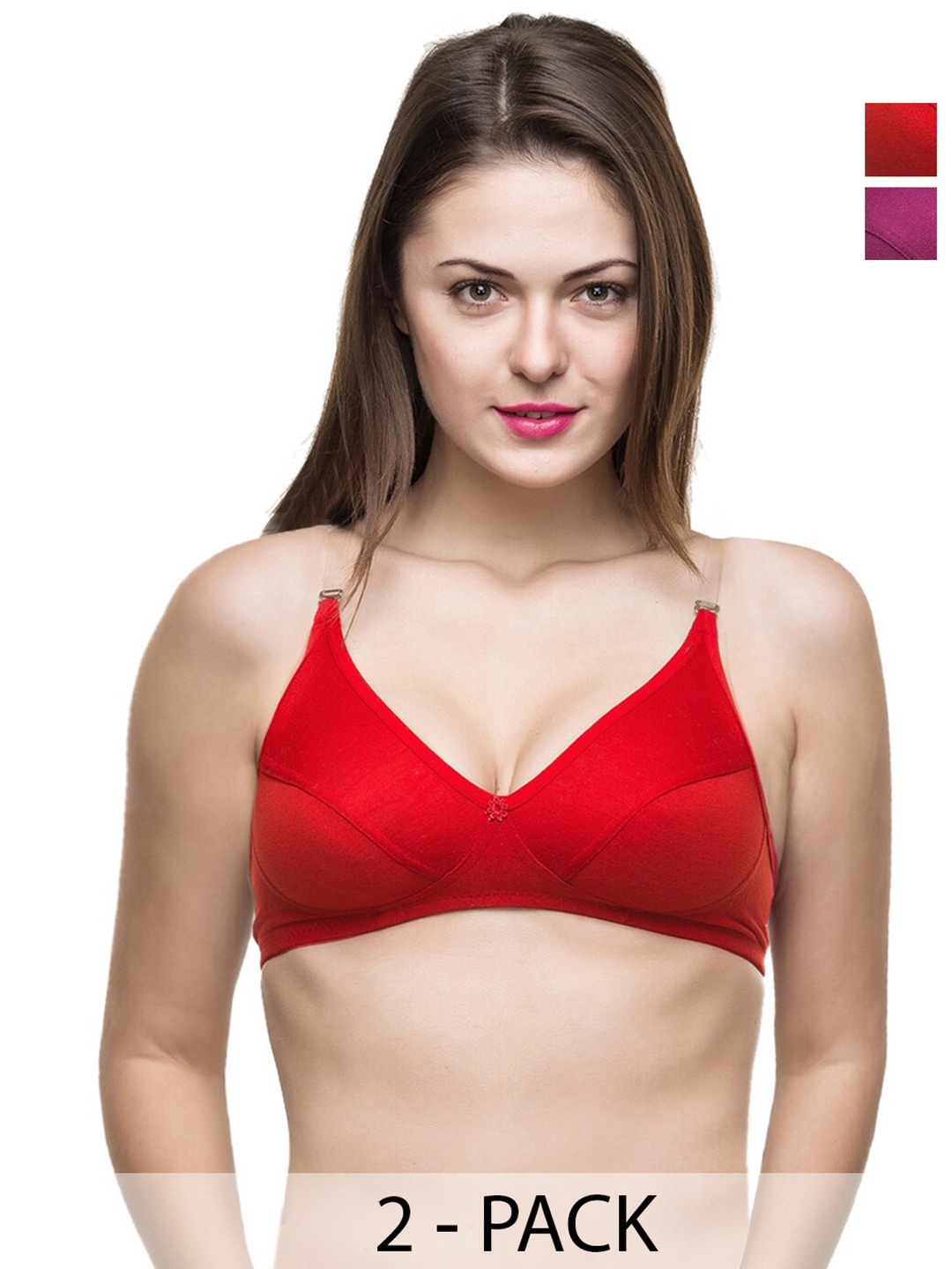 

Docare Pack Of 2 Full Coverage Everyday Bras All Day Comfort, Red