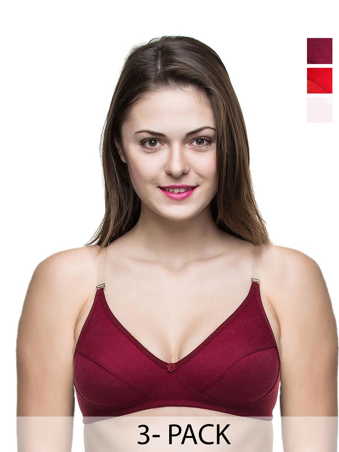 

Docare Pack Of 3 Full Coverage Non Padded All Day Comfort Bras, Maroon