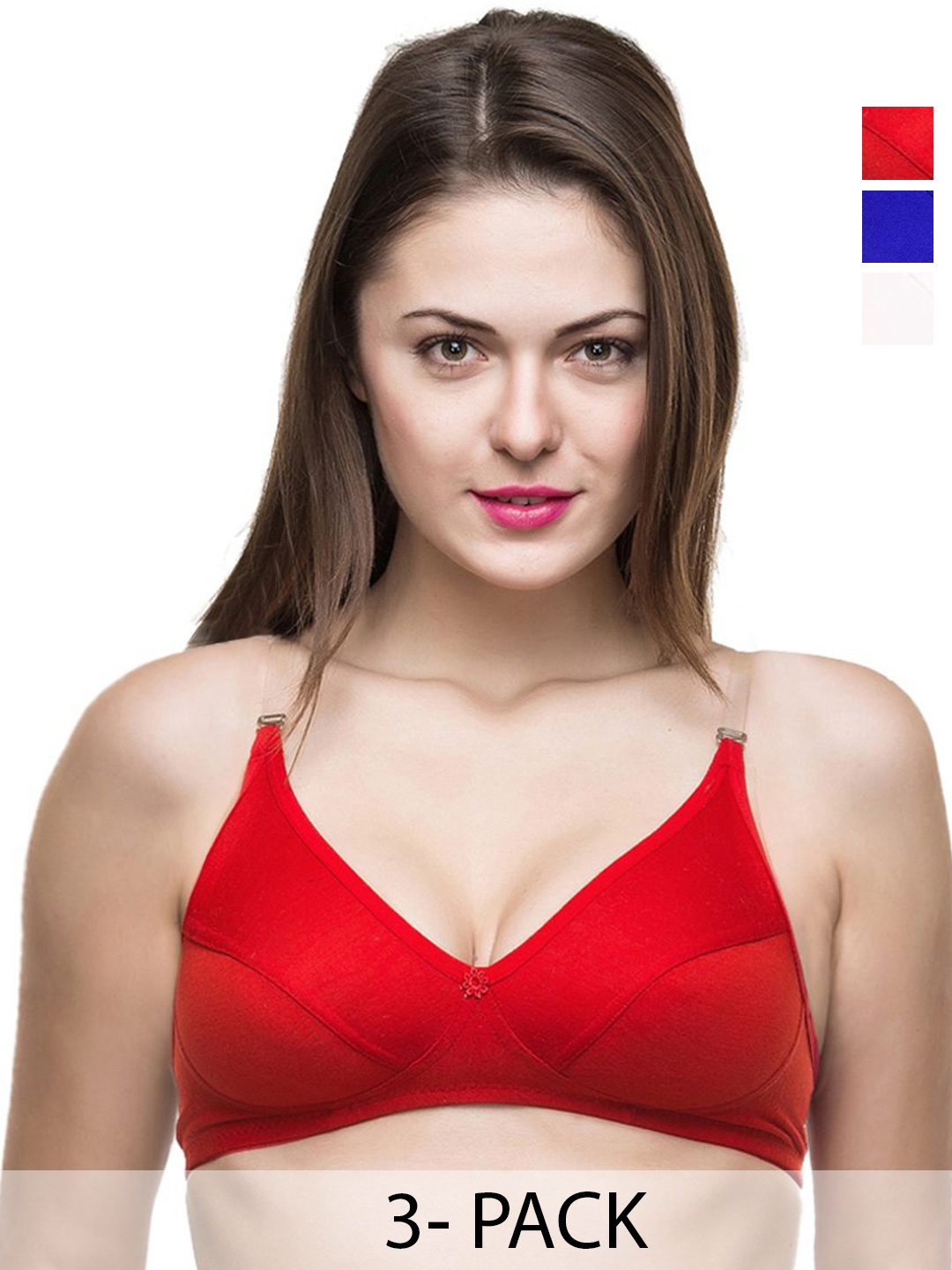 

Docare Pack Of 3 Full Coverage Non Padded All Day Comfort Bras, Red