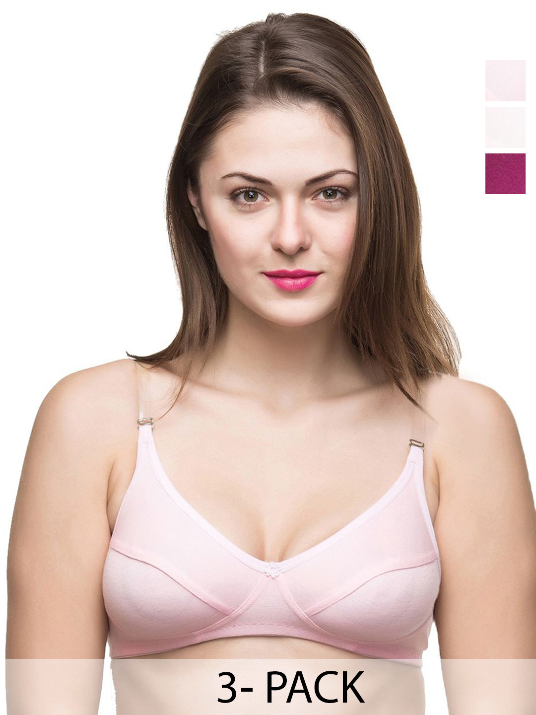 

Docare Pack Of 3 Full Coverage Everyday Bras All Day Comfort, Pink