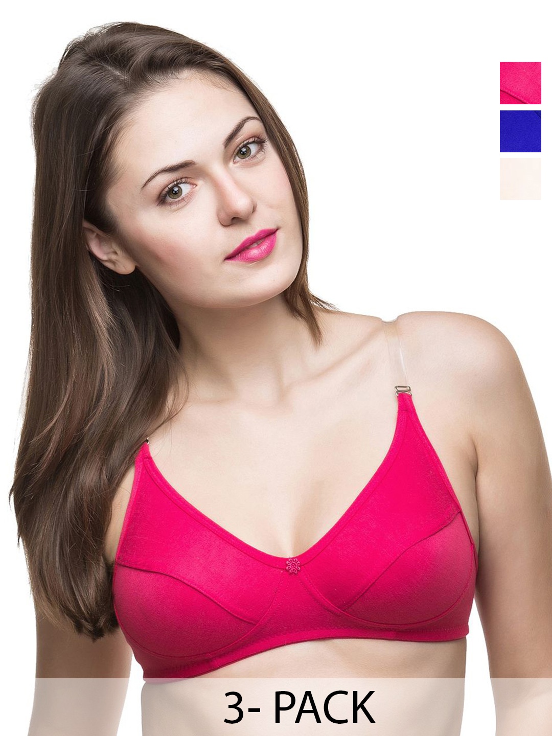 

Docare Pack Of 3 Full Coverage Everyday Bras- All Day Comfort, Blue