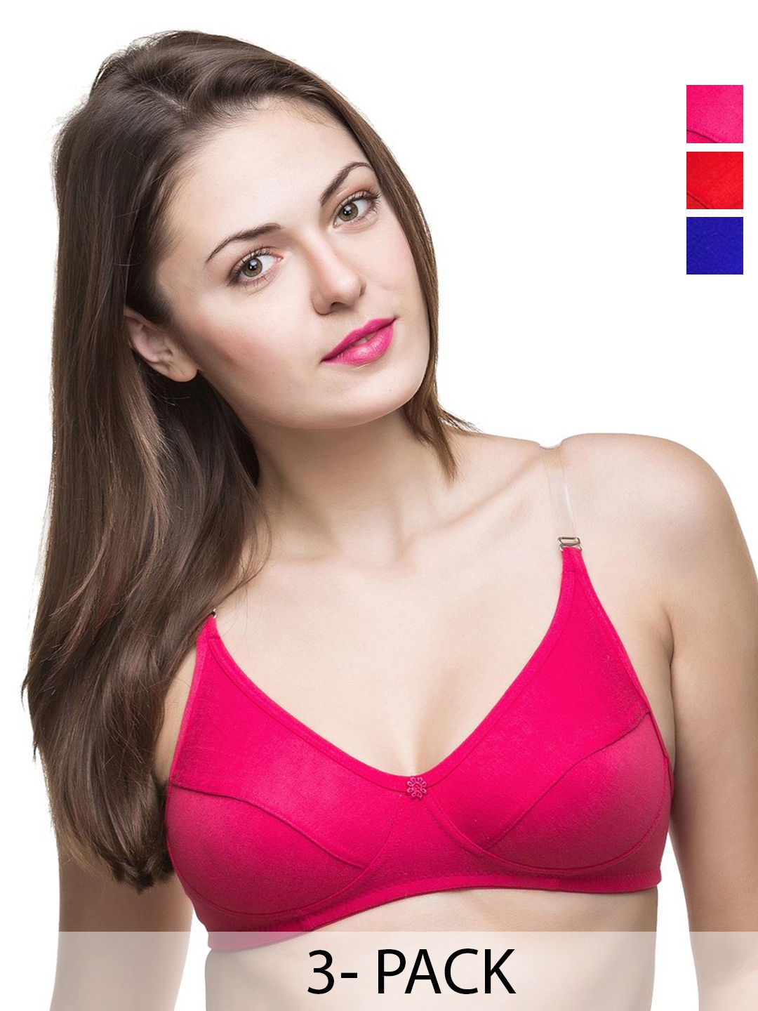 

Docare Pack Of 3 Full Coverage Everyday Bras All Day Comfort, Pink