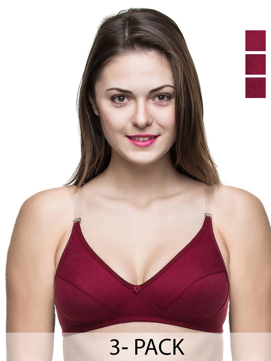 

Docare Pack Of 3 Full Coverage Everyday Bras All Day Comfort, Maroon