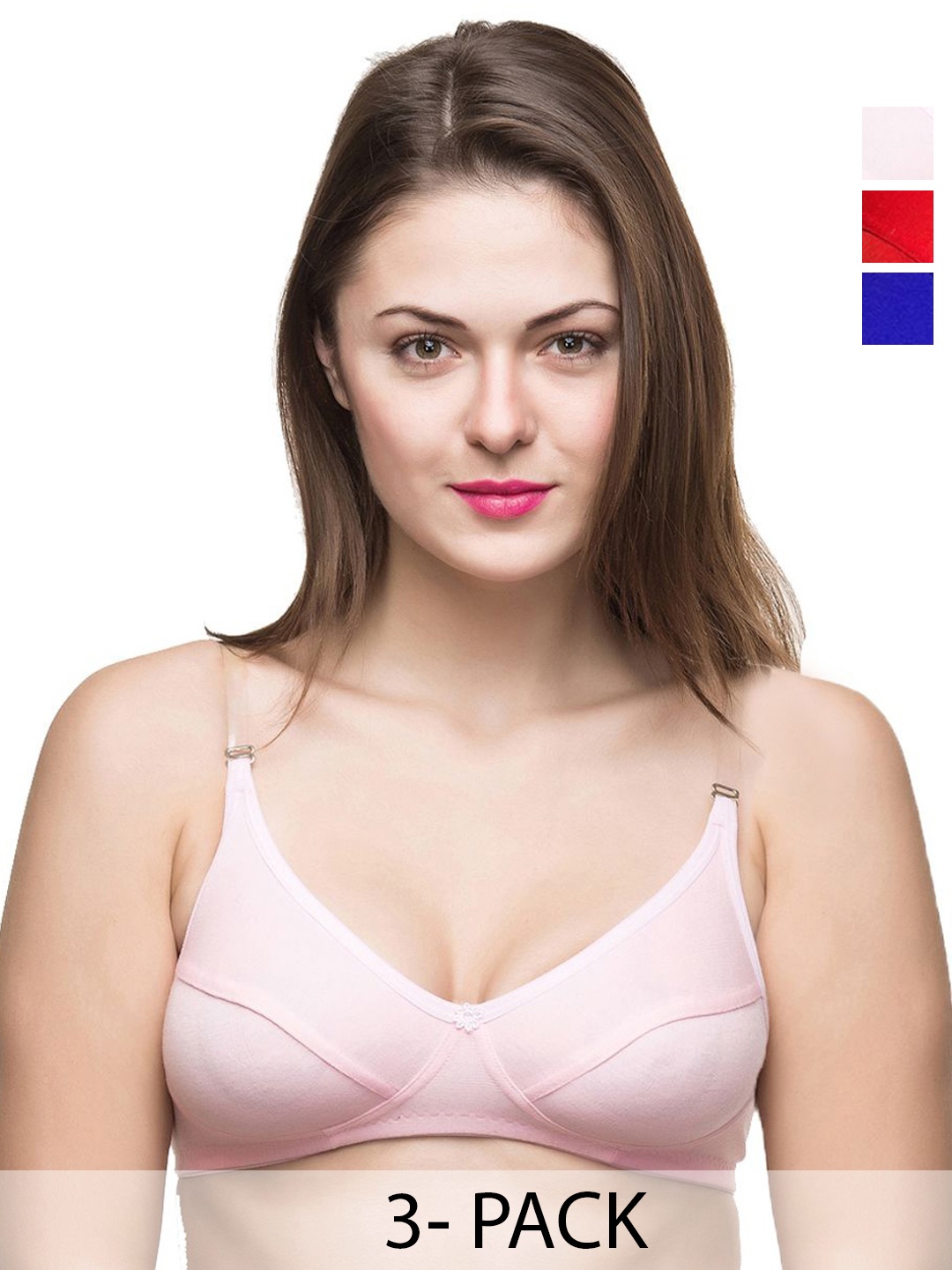 

Docare Pack Of 3 Full Coverage Non Padded All Day Comfort Bras, Red