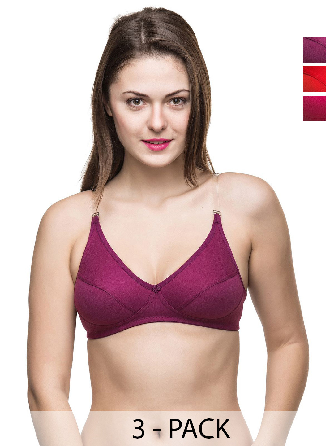 

Docare Pack Of 3 Full Coverage Everyday Bras All Day Comfort, Purple