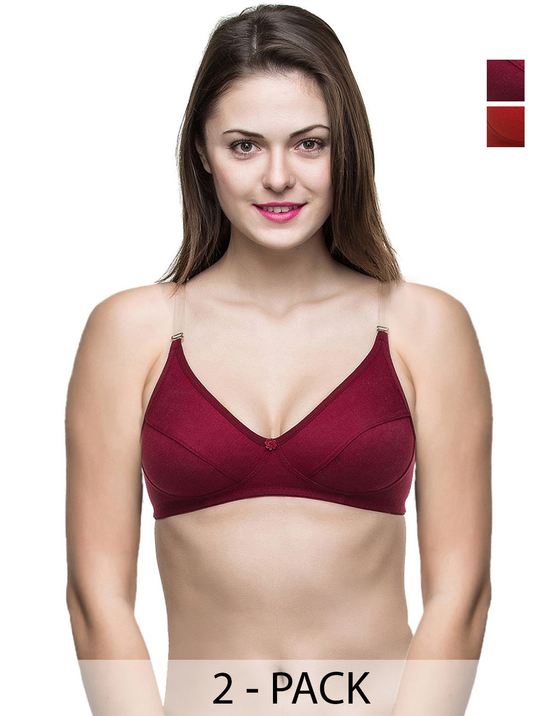 

Docare Pack Of 2 Full Coverage Everyday Bras All Day Comfort, Red