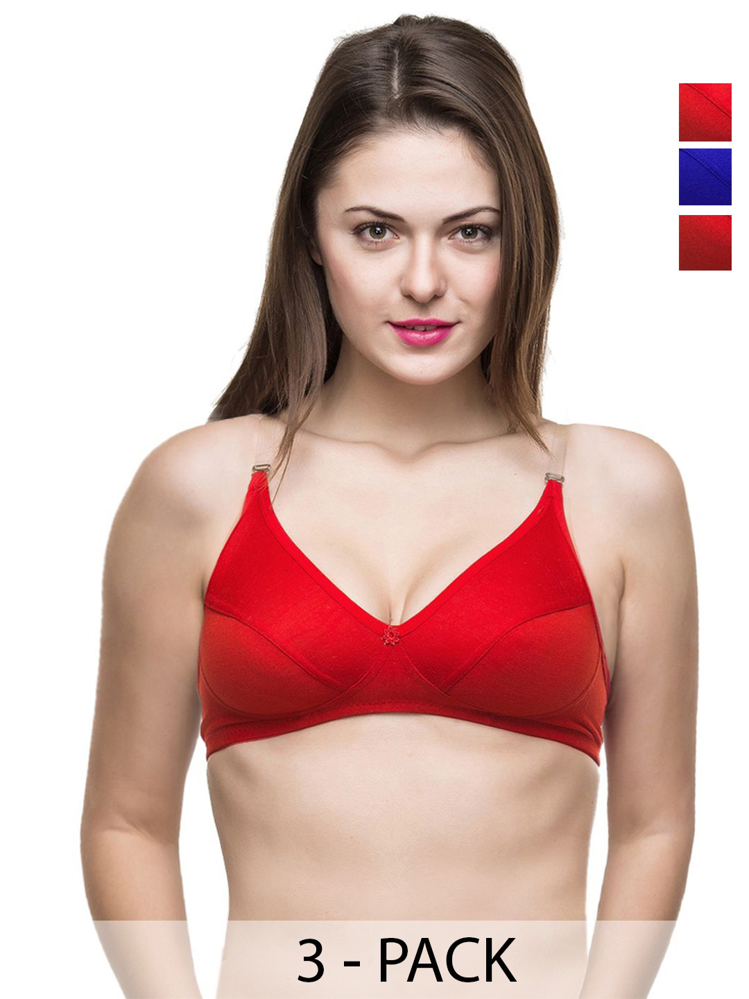 

Docare Pack Of 3 Full Coverage Non Padded Everyday Bra-All Day Comfort, Red