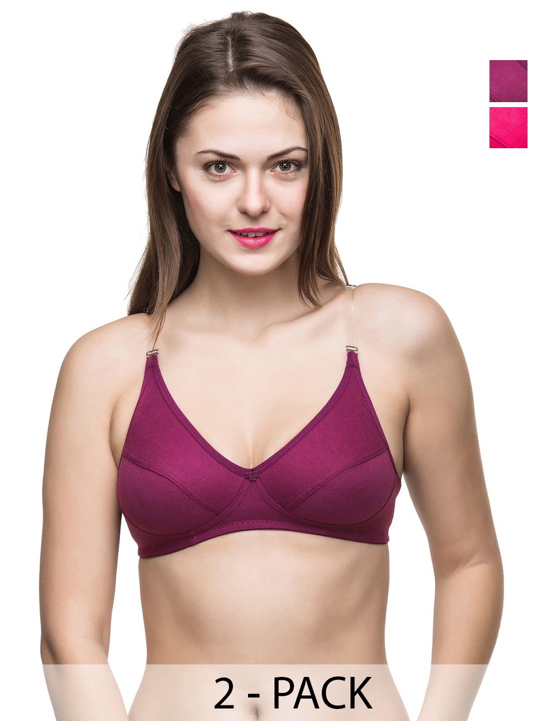 

Docare Pack Of 2 Full Coverage Non Padded Everyday Bra-All Day Comfort, Pink