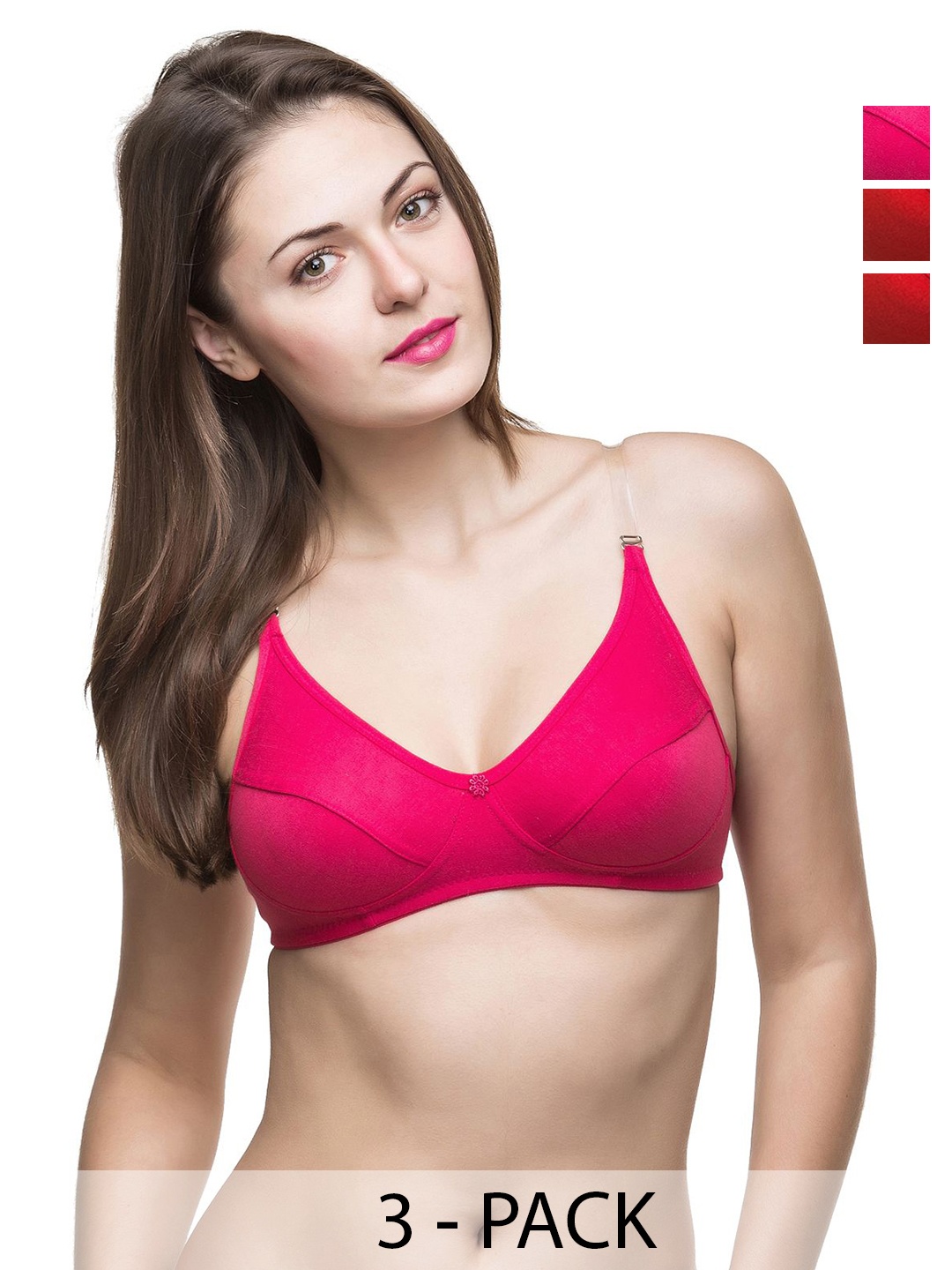

Docare Pack Of 3 Full Coverage Non Padded Everyday Bra-All Day Comfort, Pink