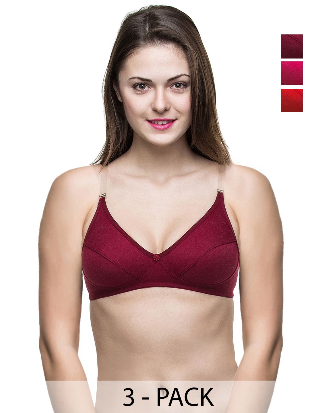 

Docare Pack Of 3 Full Coverage Non Padded All Day Comfort Bras, Pink