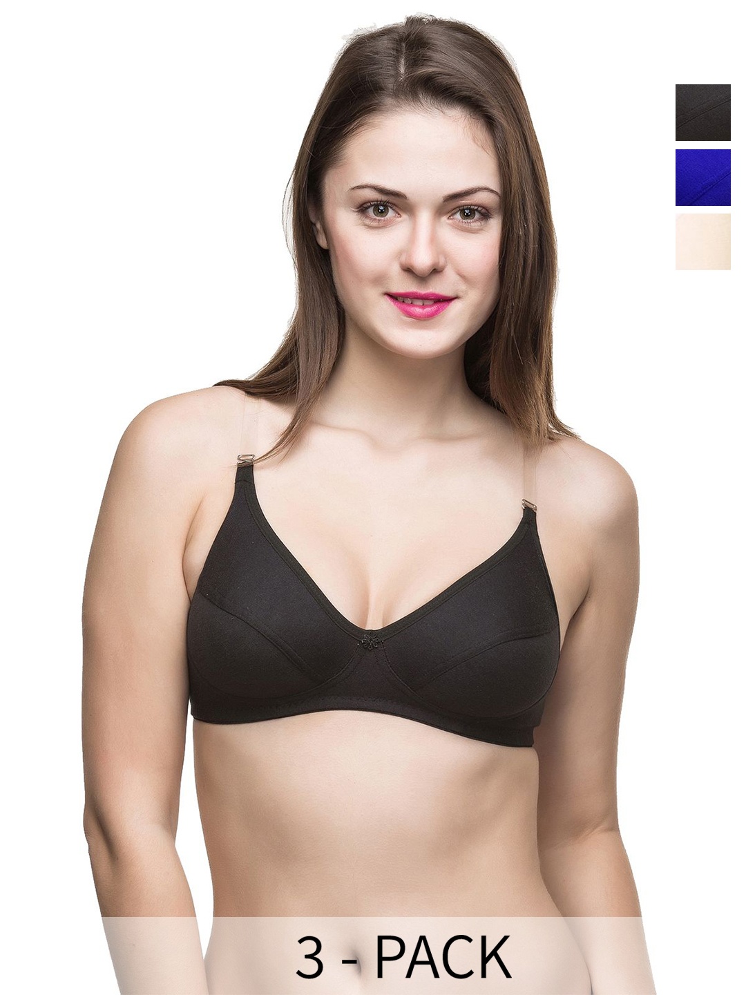 

Docare Bra Pack Of 3 Full Coverage Non Padded Everyday Bra-All Day Comfort, Blue