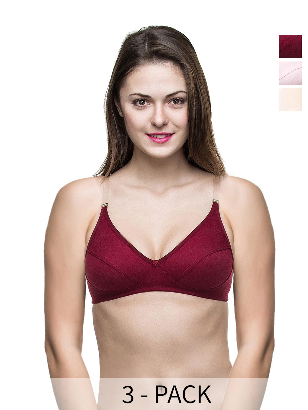 

Docare Pack Of 3 Full Coverage Everyday Bras All Day Comfort, Maroon