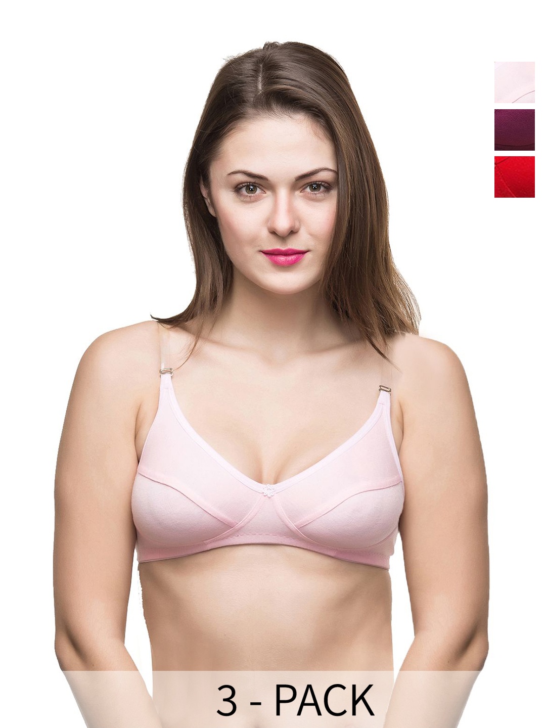 

Docare Pack Of 3 Full Coverage Everyday Bras All Day Comfort, Pink