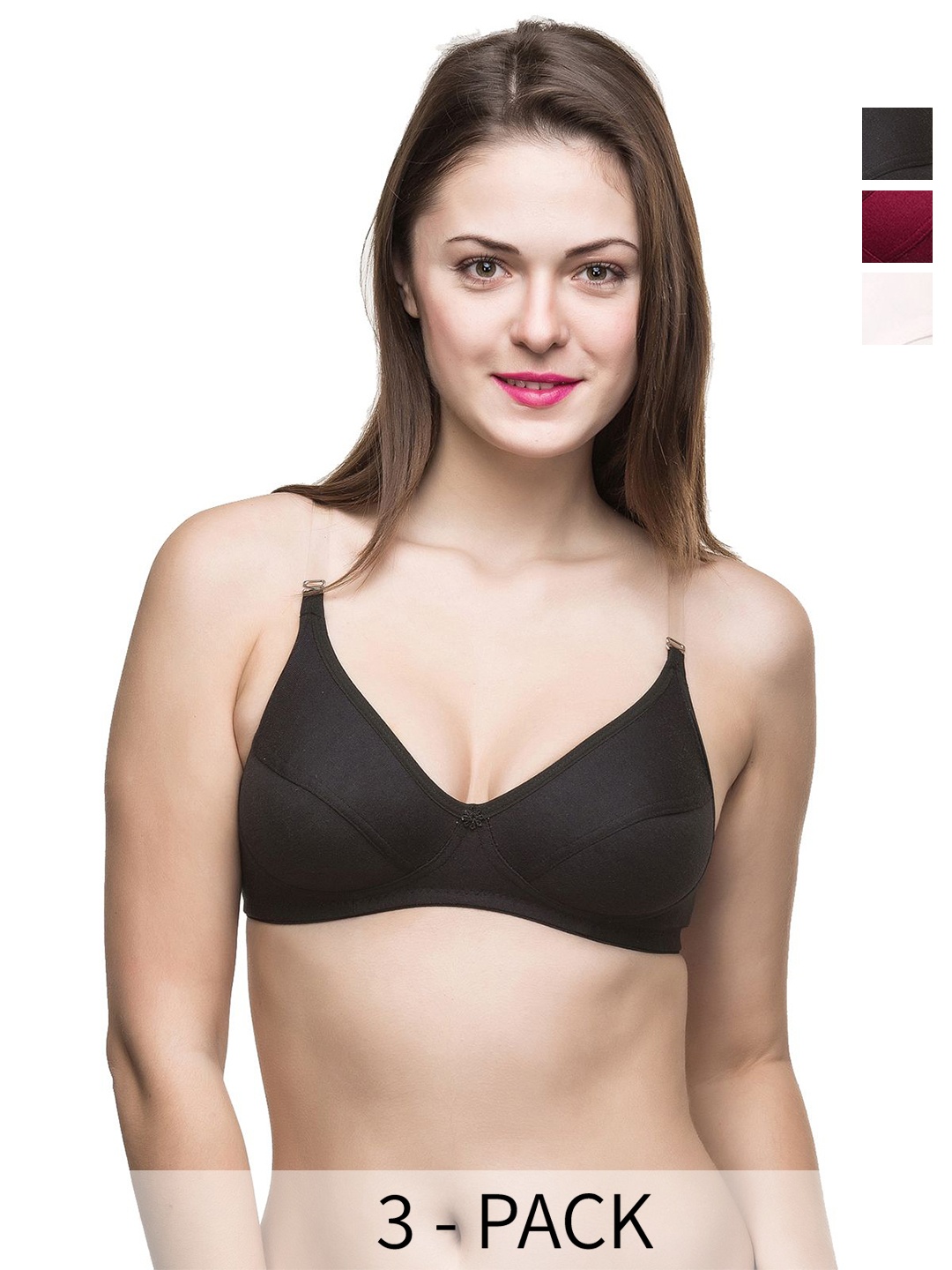 

Docare Pack Of 3 Full Coverage Everyday Bras All Day Comfort, Black