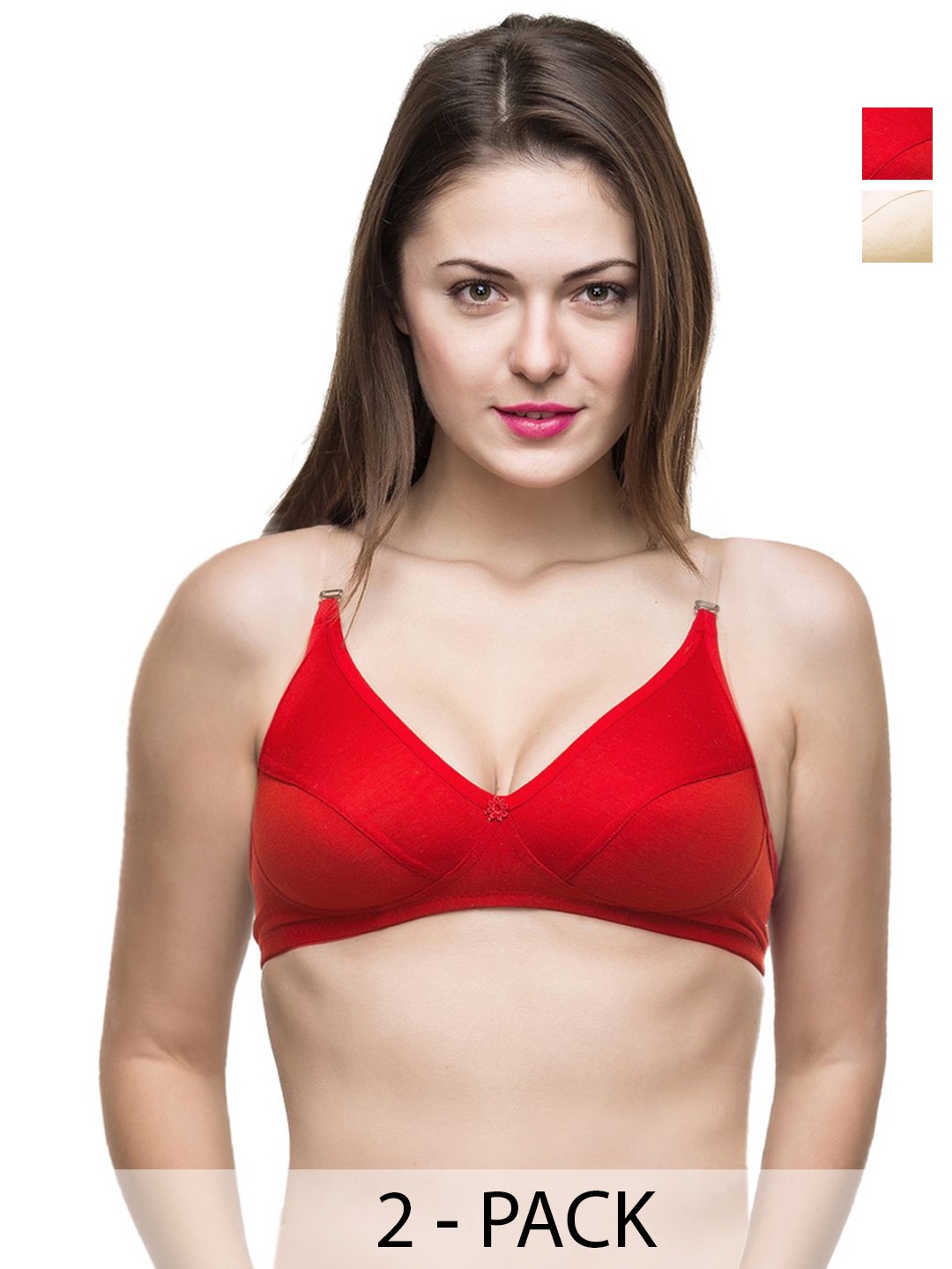 

Docare Pack Of 2 Full Coverage Non Padded All Day Comfort Bras, Red