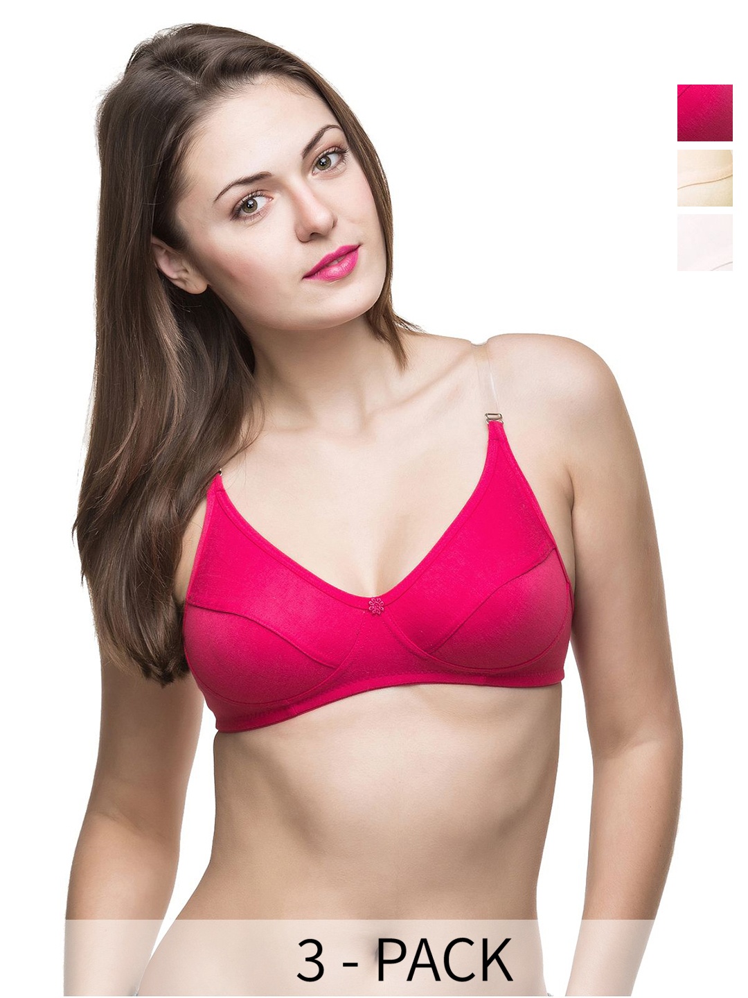 

Docare Pack Of 3 Full Coverage Everyday Bras All Day Comfort, Beige