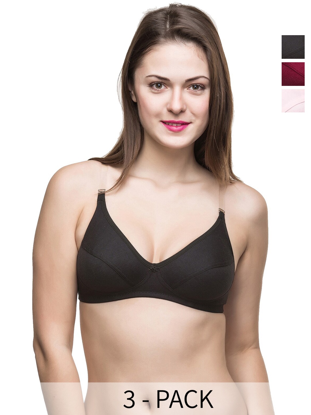 

Docare Pack Of 3 Full Coverage Non Padded Everyday Bra-All Day Comfort, Maroon