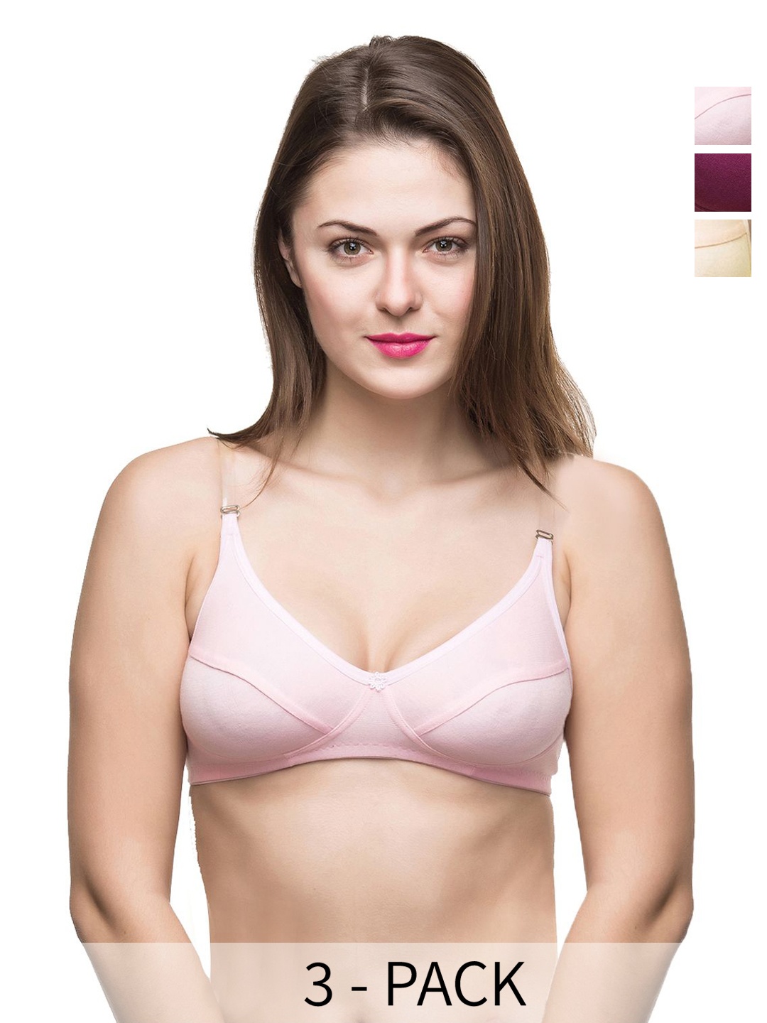 

Docare Pack Of 3 Full Coverage Non Padded All Day Comfort Bras, Pink