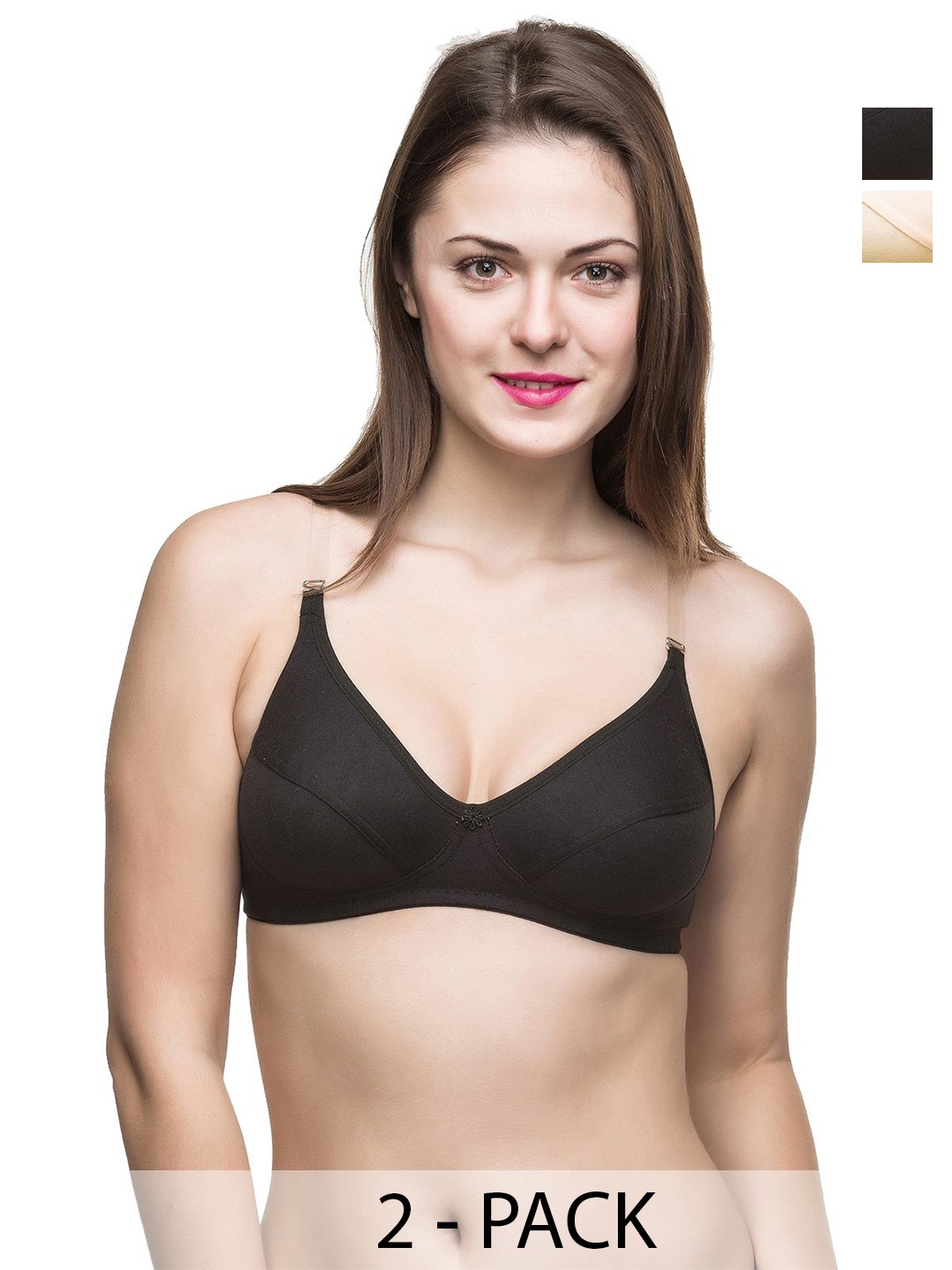 

Docare Pack Of 2 Full Coverage Non Padded Everyday Bra-All Day Comfort, Black