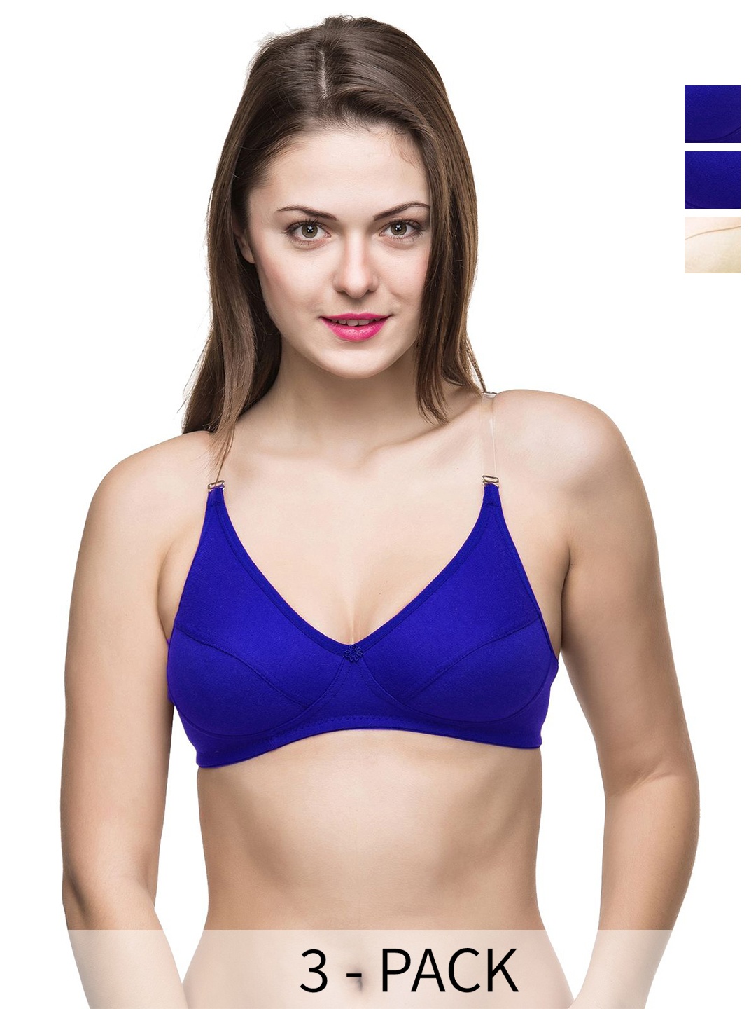 

Docare Bra Pack Of 3 Full Coverage Non Padded Everyday Bra-All Day Comfort, Blue